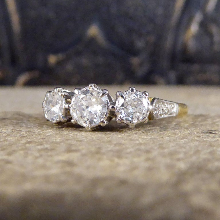 1930's Diamond Three Stone Ring with Diamond Set Shoulders in 18ct ...