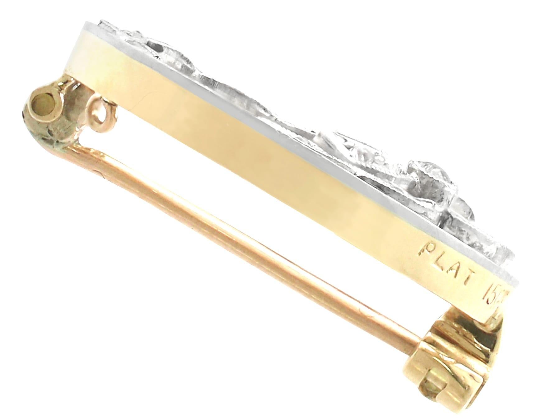 Old European Cut 1930s Diamond Yellow Gold Platinum Set Bow Brooch For Sale