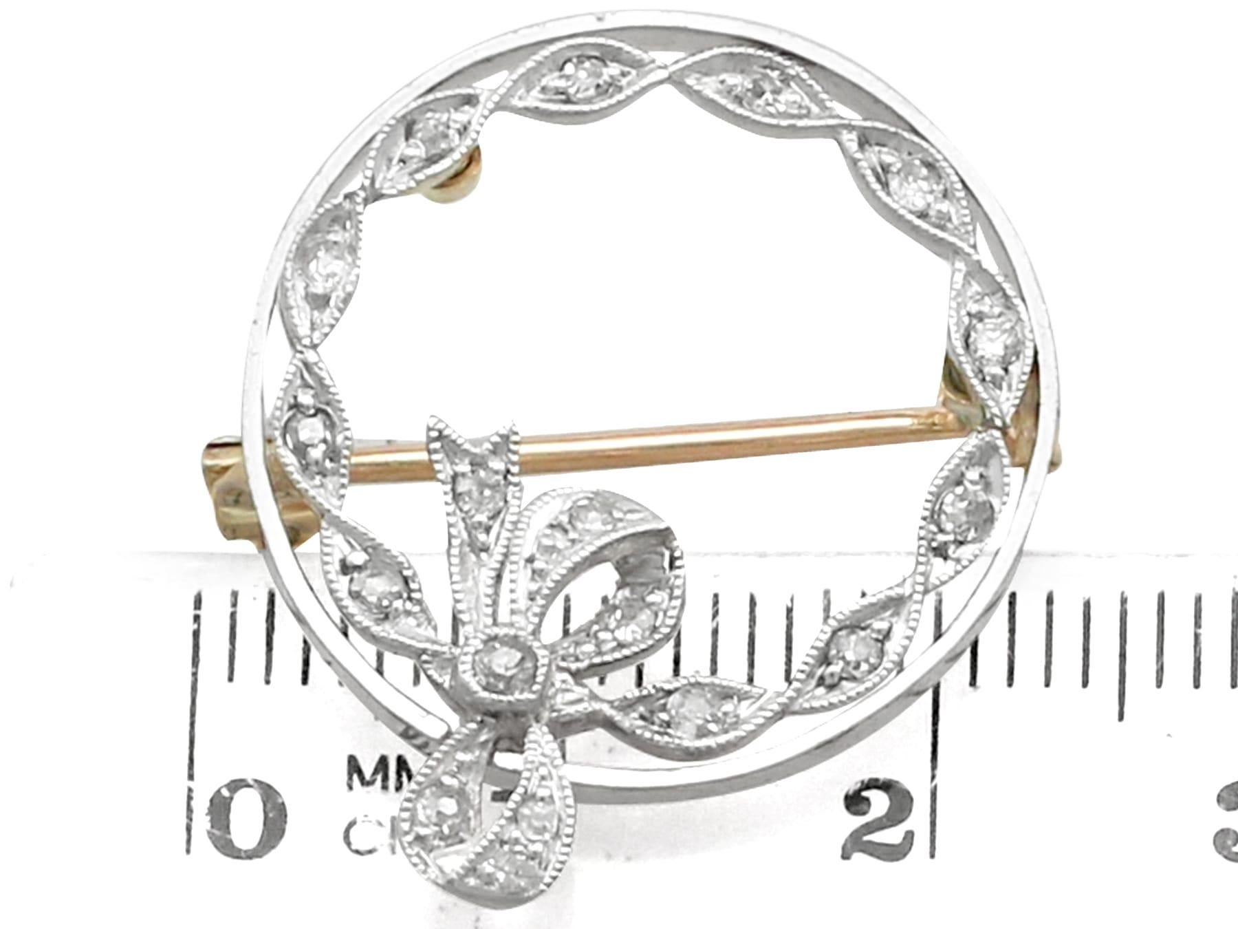 1930s Diamond Yellow Gold Platinum Set Bow Brooch For Sale 1