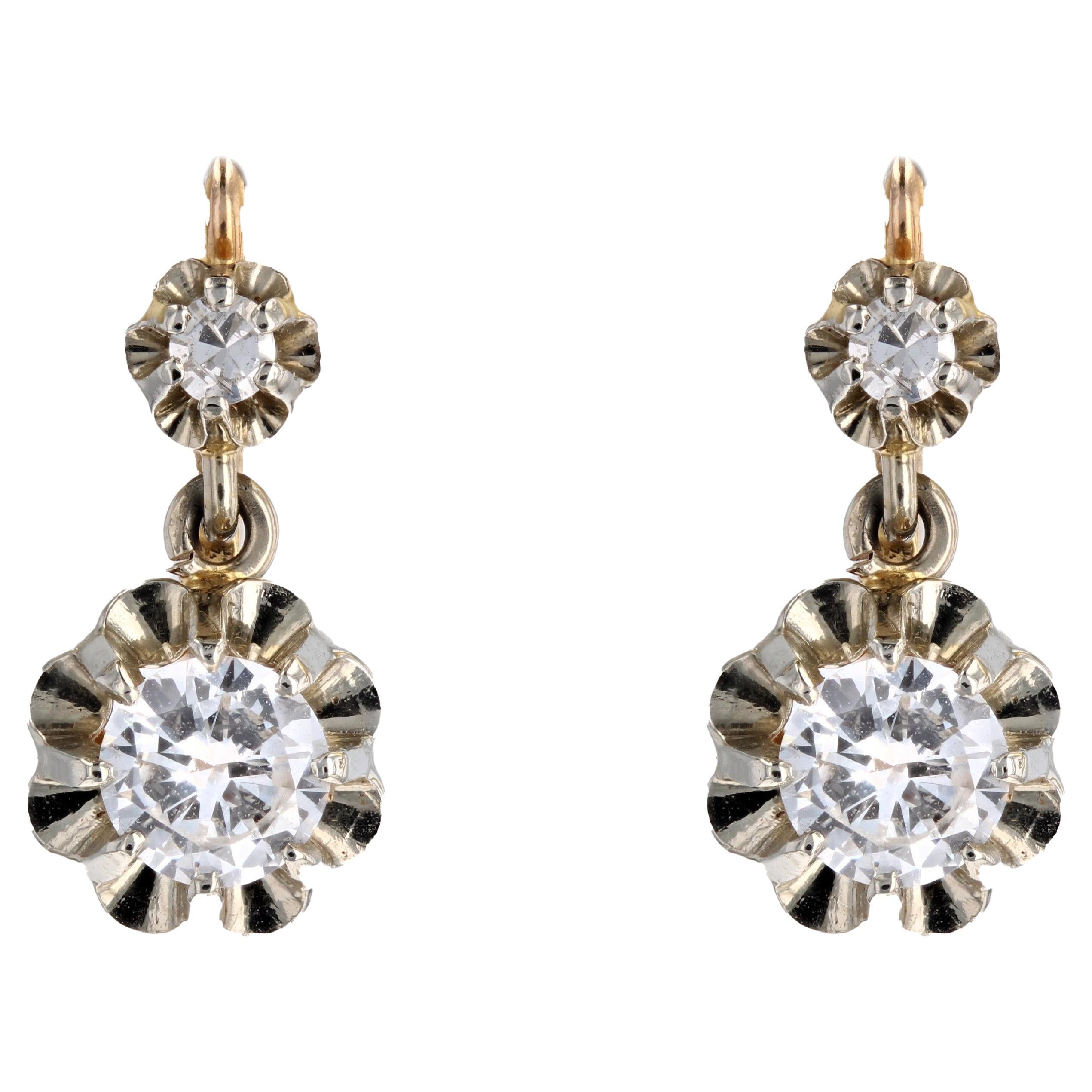 1930s Diamonds 18 Karat Rose White Gold Lever- Back Earrings