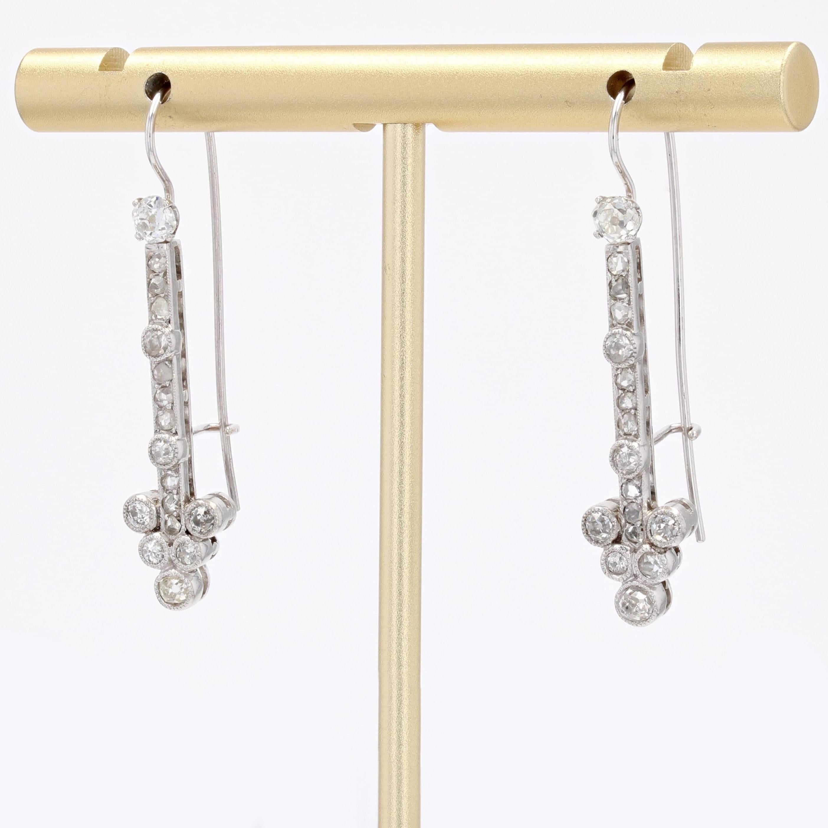 Rose Cut 1930s Diamonds 18 Karat White Gold Dangle Earrings For Sale