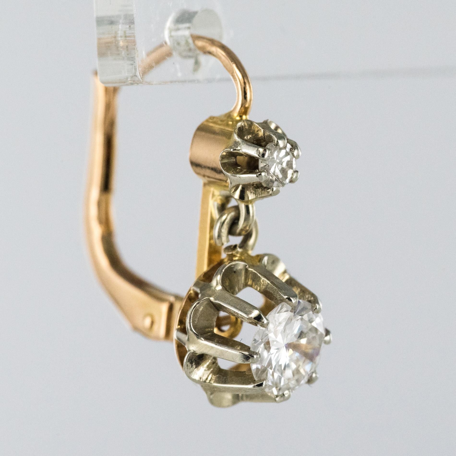 Brilliant Cut 1930s Diamonds 18 Karat Rose White Gold Lever- Back Earrings For Sale