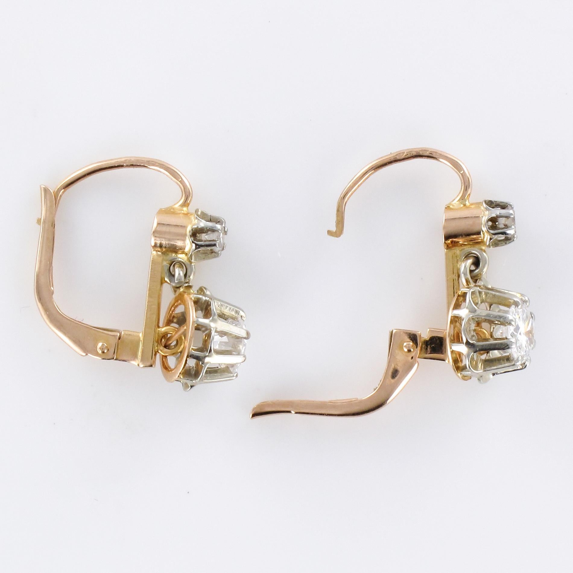 Women's 1930s Diamonds 18 Karat Rose White Gold Lever- Back Earrings For Sale