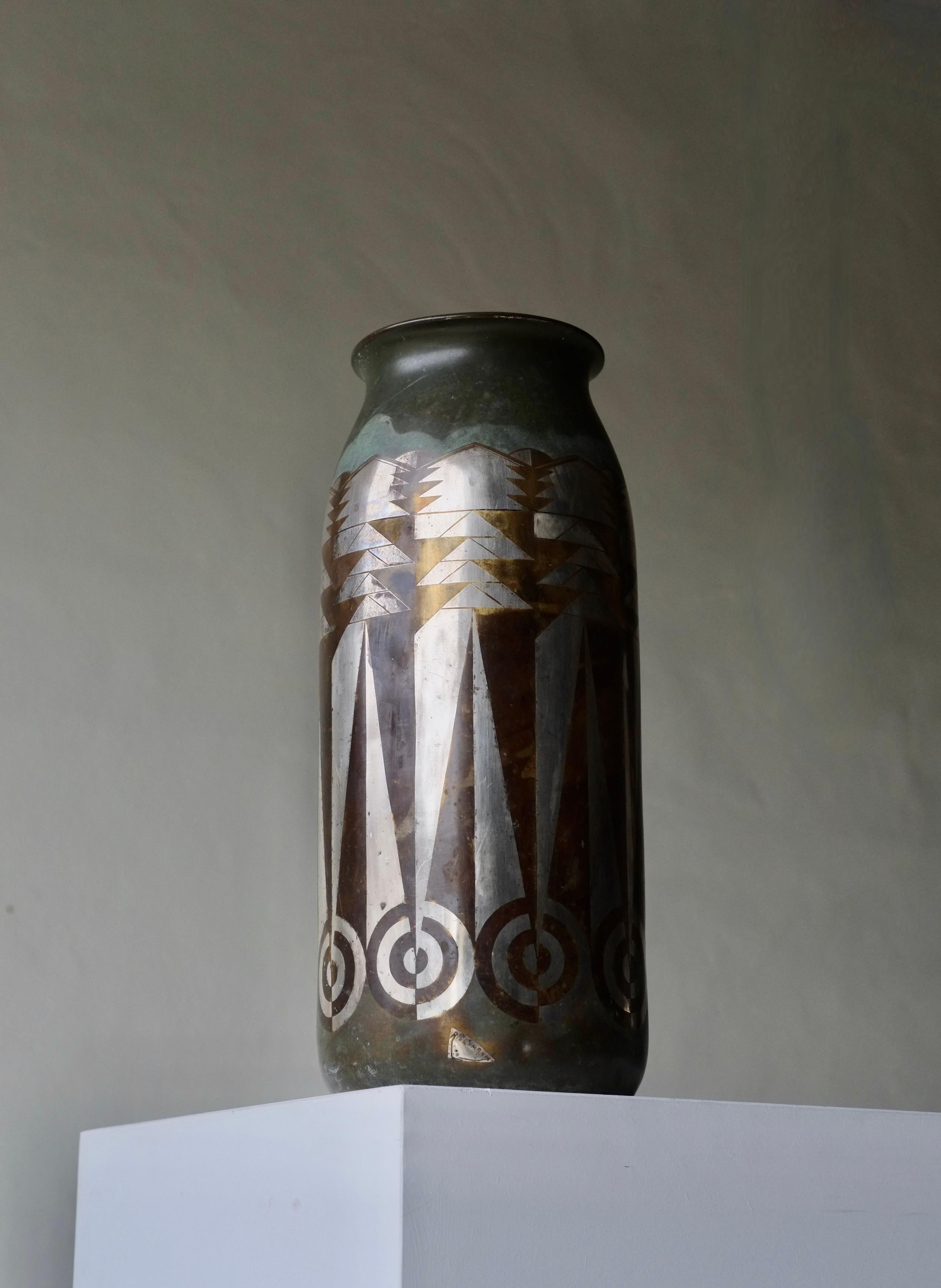 Metal 1930's Dinanderie Vase By Henri Rischmann