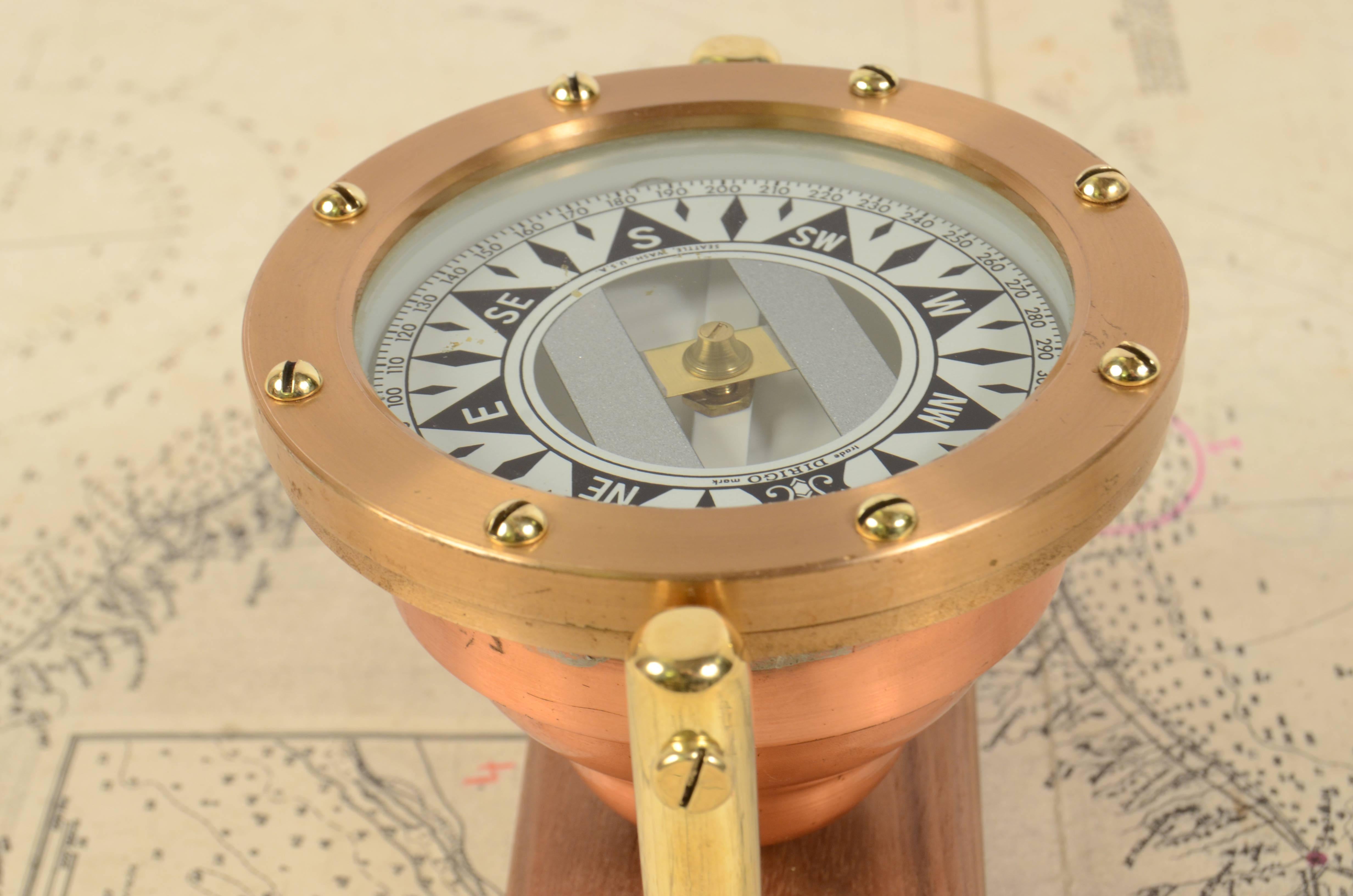 1930s Dirigo Seattle Brass Nautical Compass Antique Marine Navigation Instrument 8