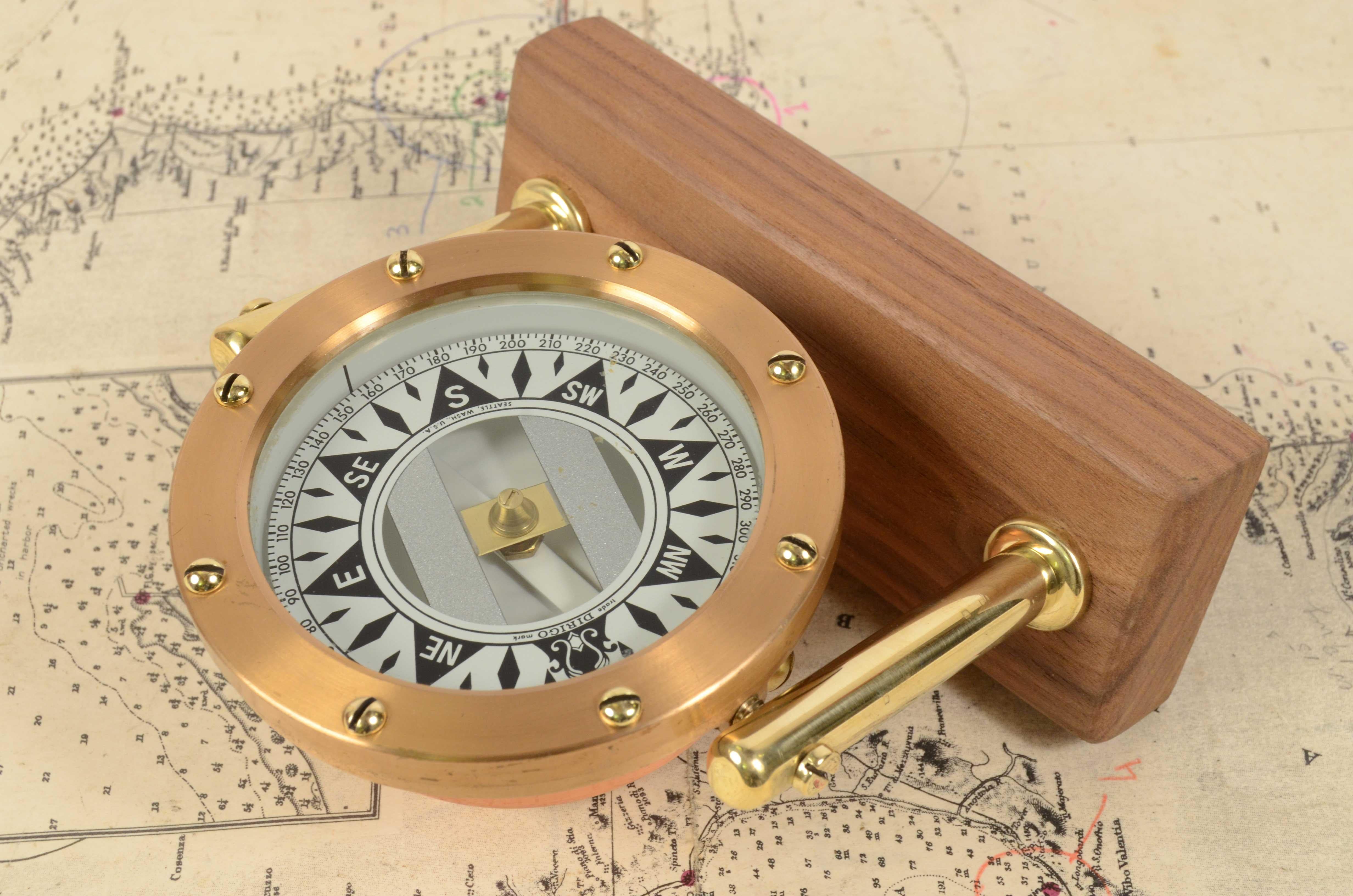 1930s Dirigo Seattle Brass Nautical Compass Antique Marine Navigation Instrument 9