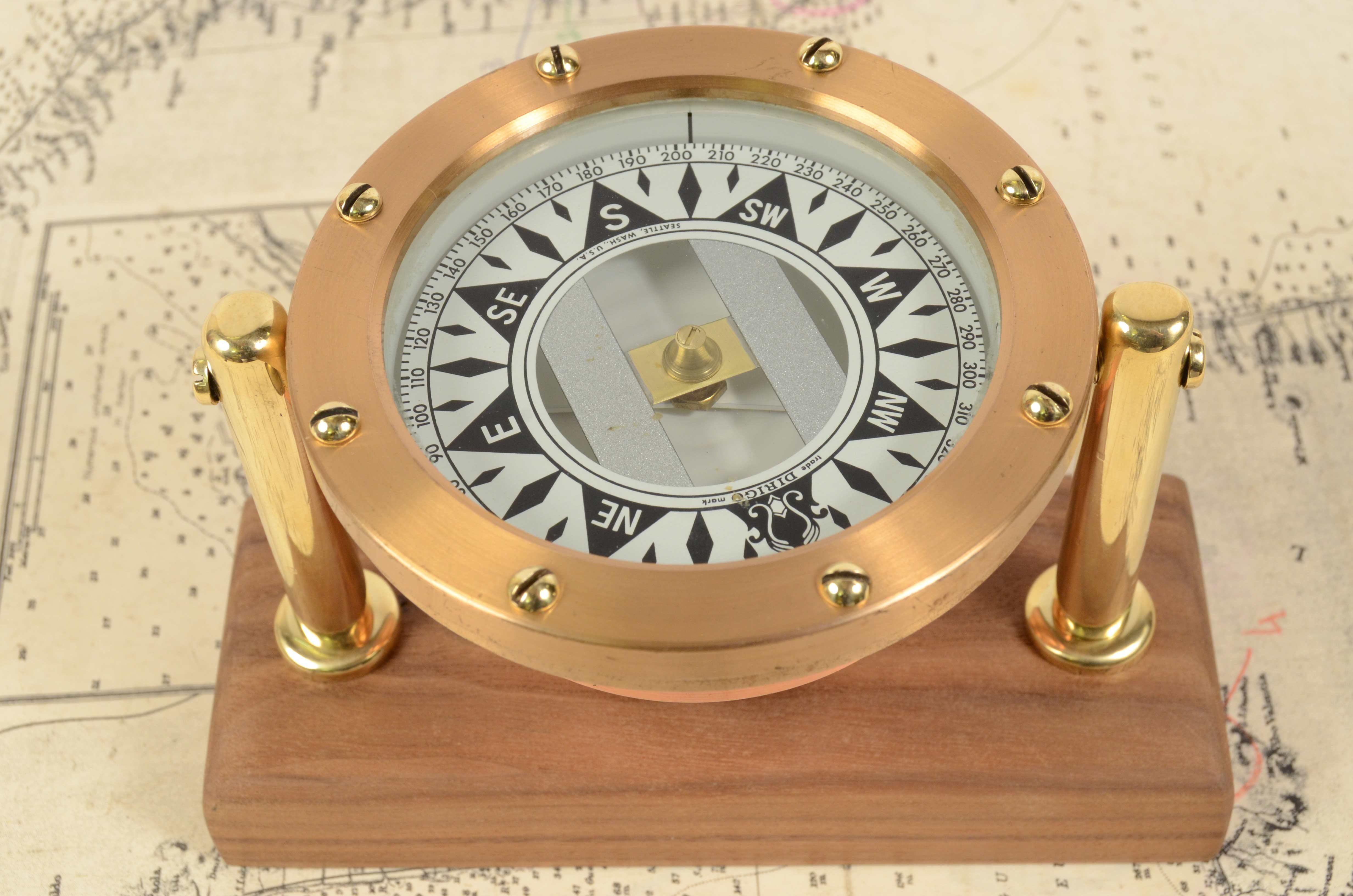 1930s Dirigo Seattle Brass Nautical Compass Antique Marine Navigation Instrument 12
