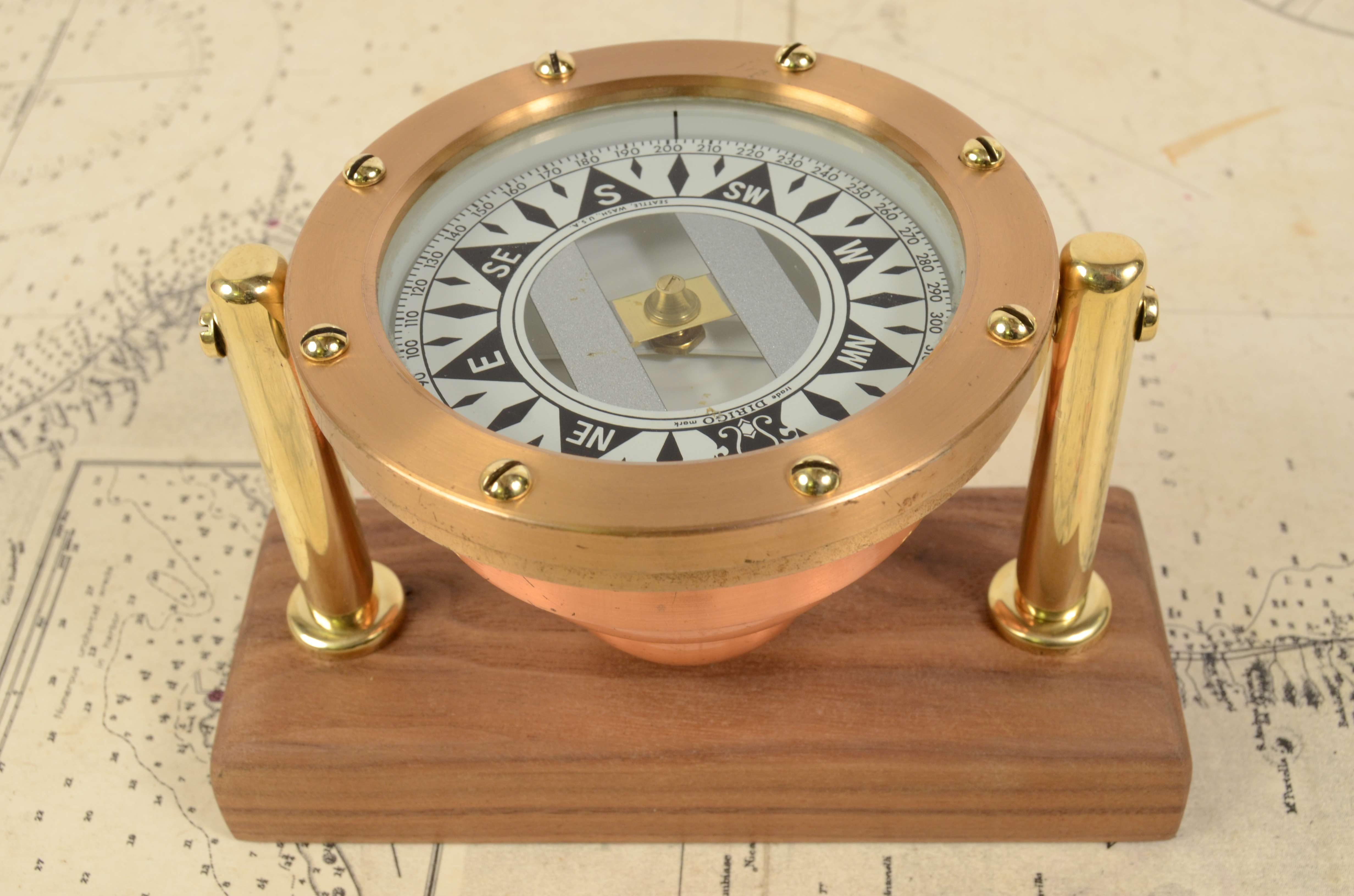 1930s Dirigo Seattle Brass Nautical Compass Antique Marine Navigation Instrument 2