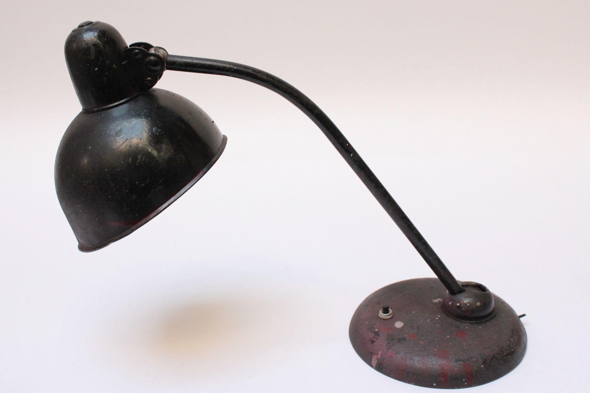 Metal 1930s Distressed Bauhaus Table Lamp in the Style of Christian Dell For Sale