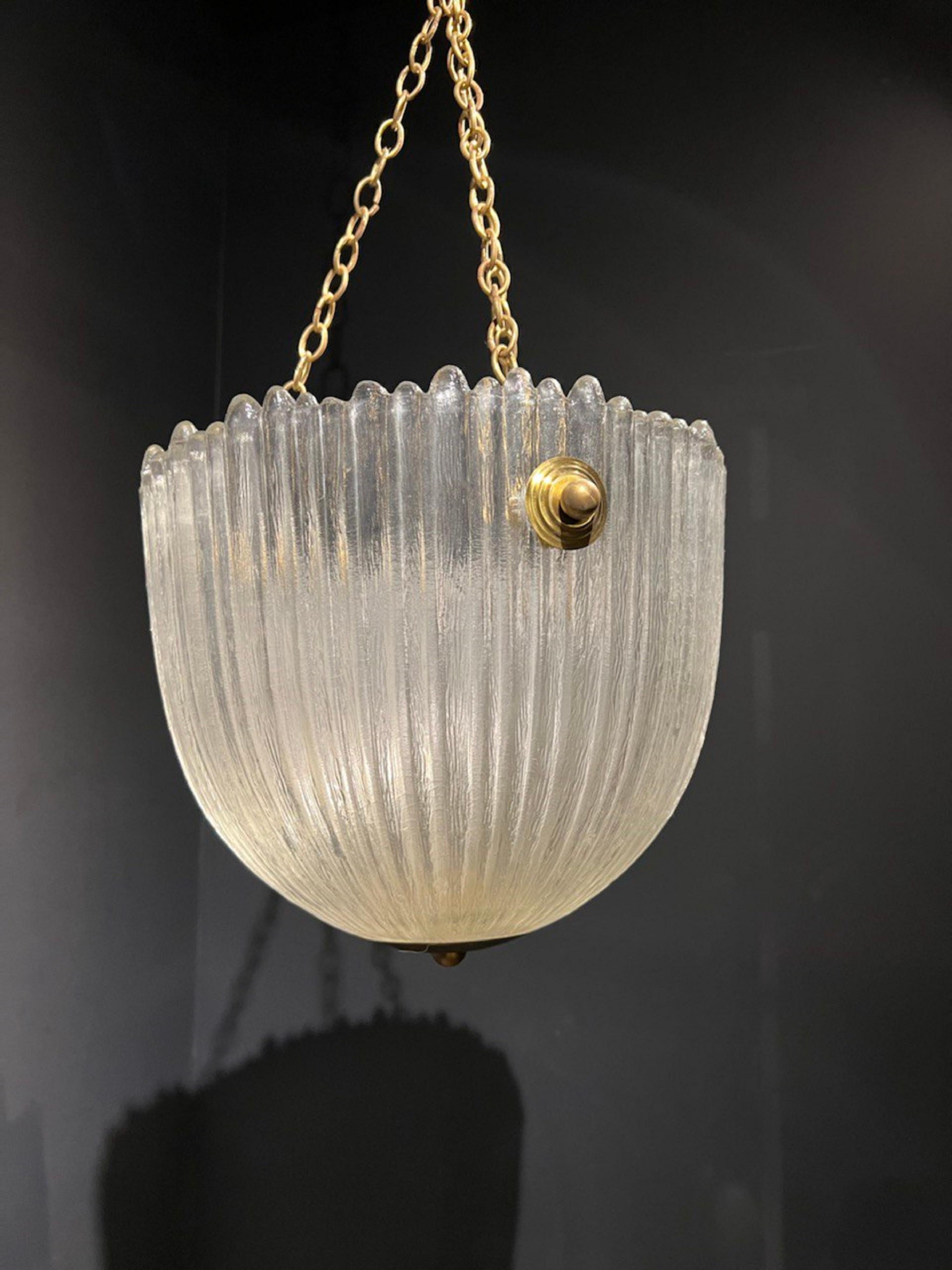 1930s Domed French Molded Glass Light Fixture In Good Condition For Sale In New York, NY