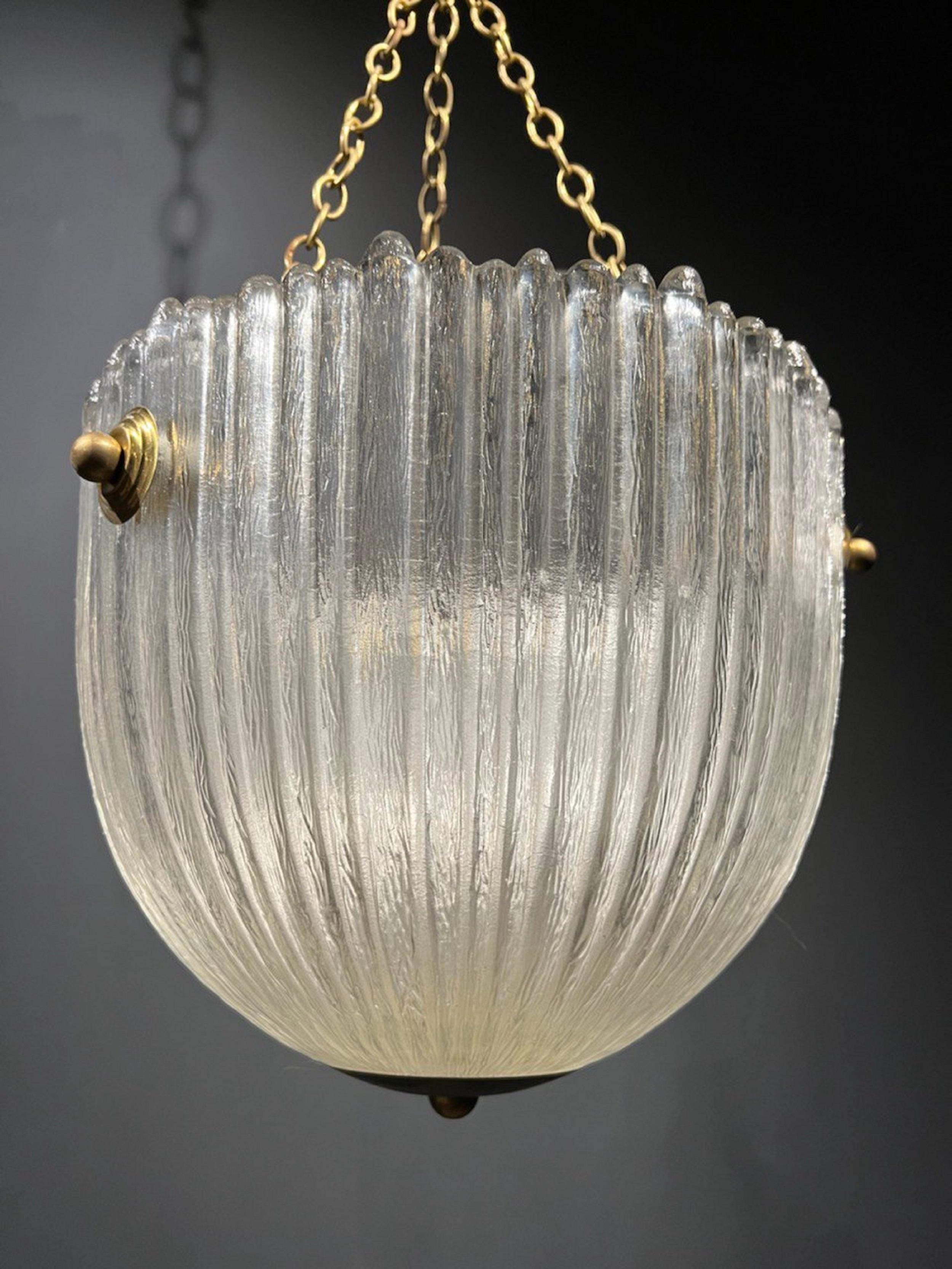 1930s Domed French Molded Glass Light Fixture For Sale 1