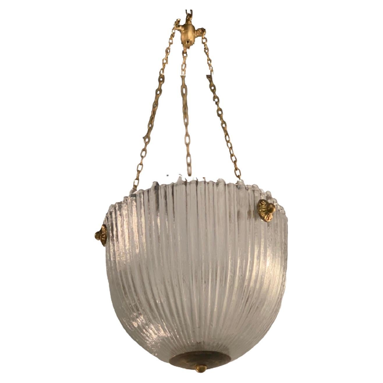 1930s Domed French Molded Glass Light Fixture For Sale