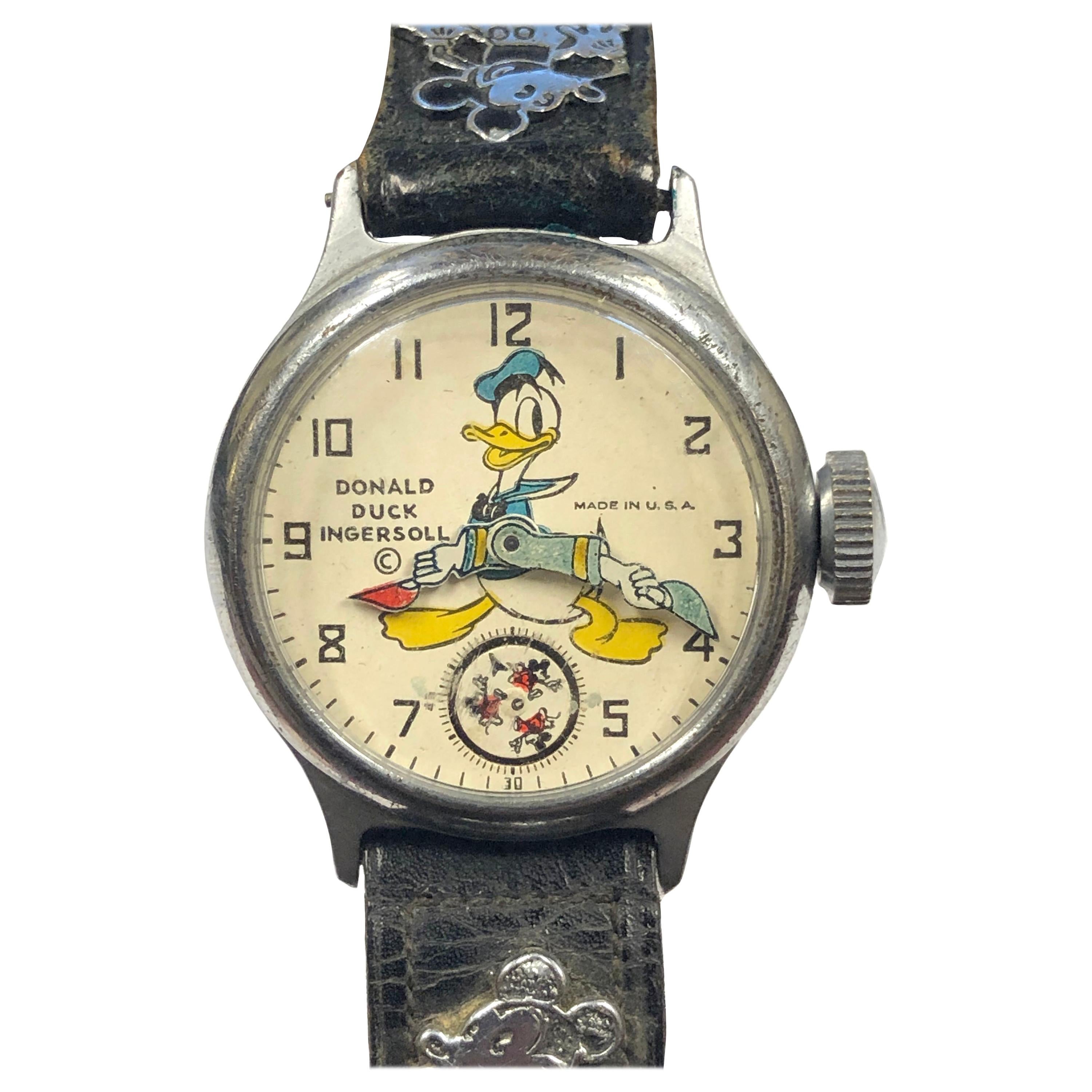 1930s Donald Duck Ingersoll Rare Mechanical Wristwatch