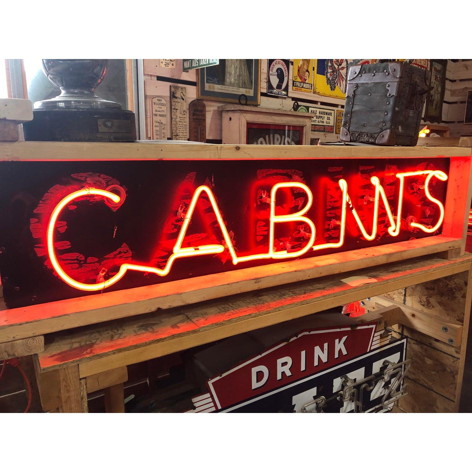 1930's double sided Cabin neon sign. It has new neon, new wiring and new transformer.