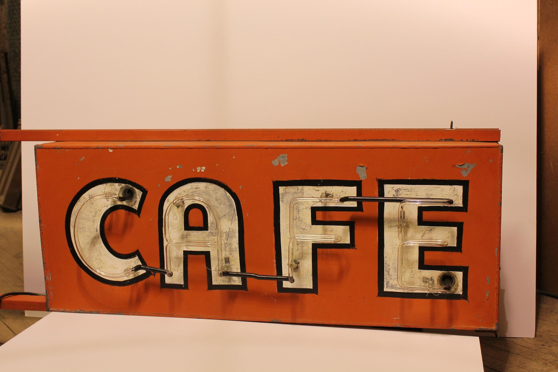 American 1930s Double Sided Neon Sign CAFE For Sale