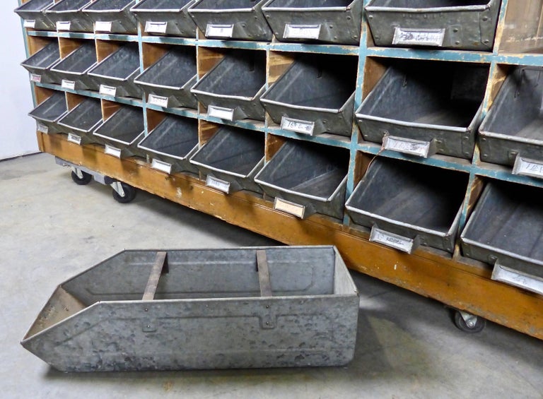 1930s Duluth Hardware Store Bench with 27 Galvanized Metal Drawers at 1stDibs