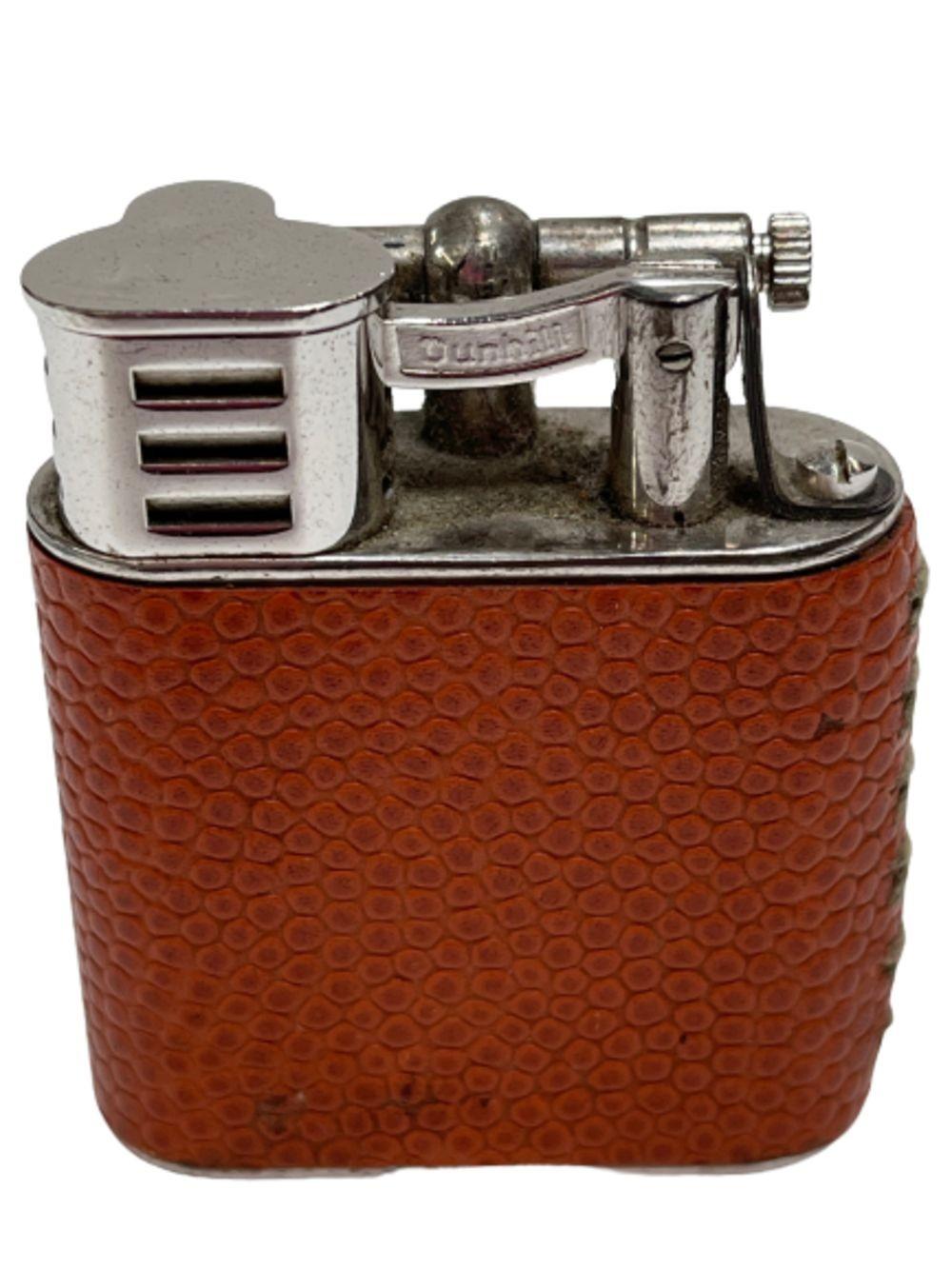Chrome 1930s Dunhill Globetrotter Leather Wrapped Sports Lift Arm Lighter For Sale