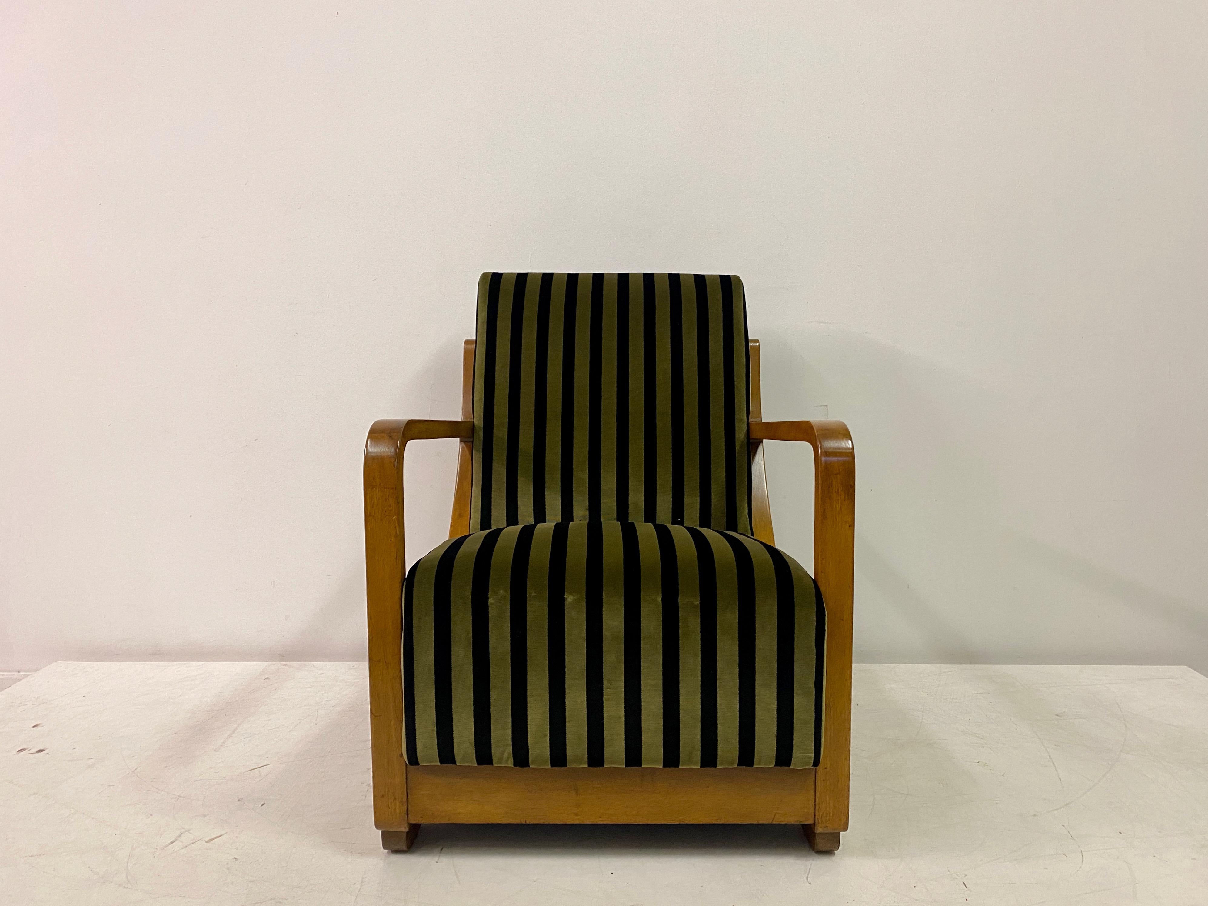 Art Deco 1930S Dutch Armchair In Striped Velvet For Sale