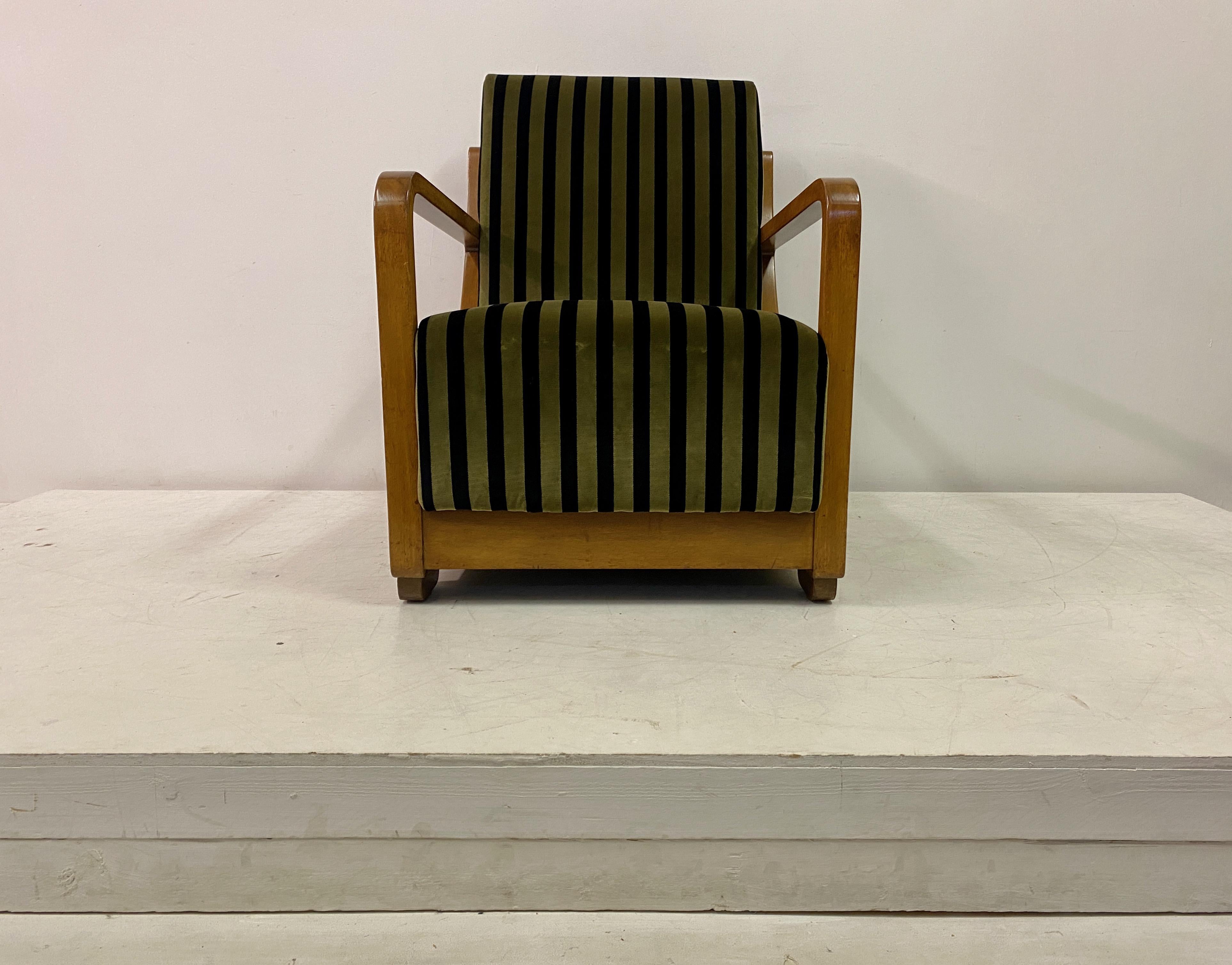 1930S Dutch Armchair In Striped Velvet In Good Condition For Sale In London, London