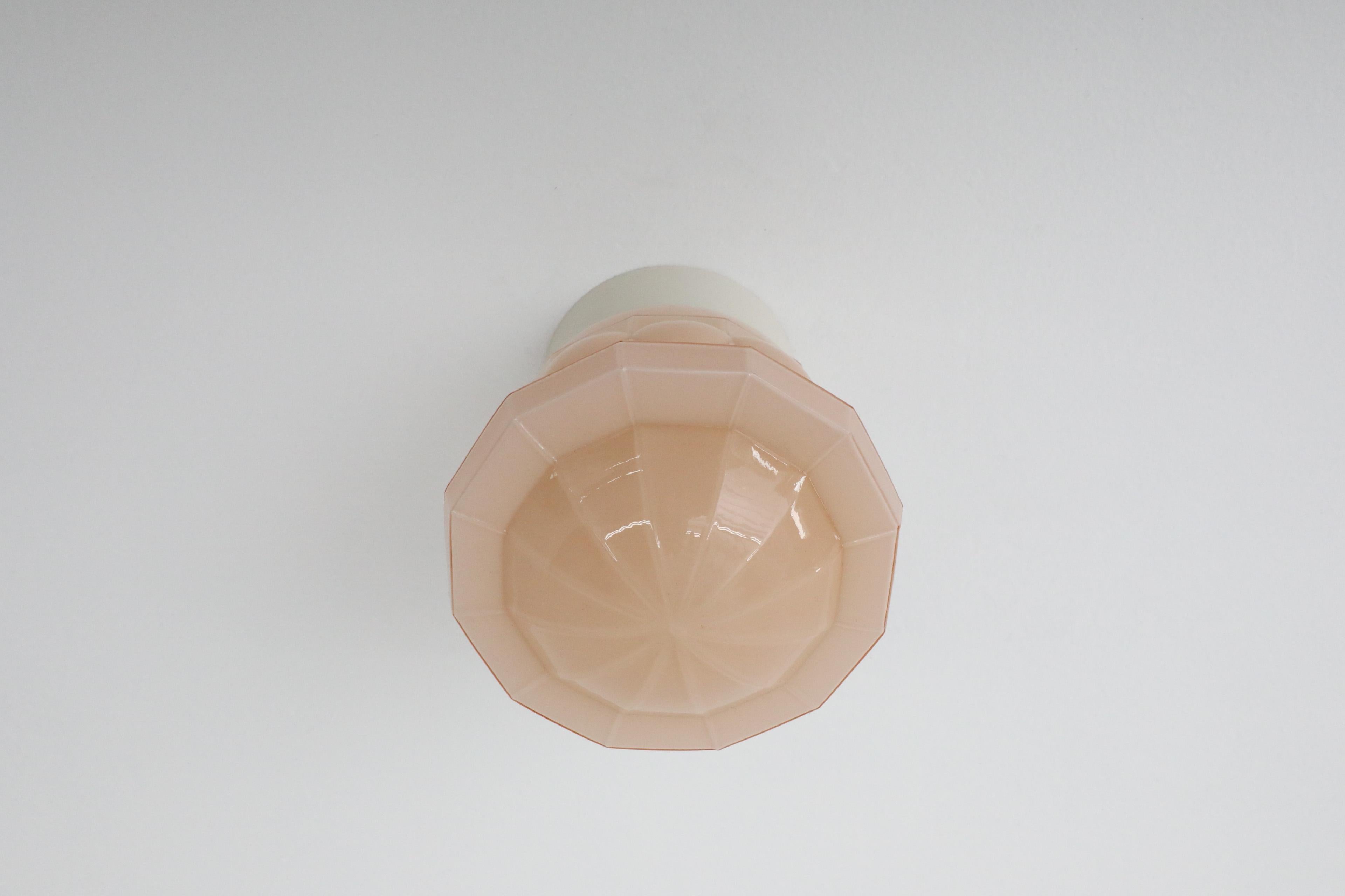 1930s Dutch Art Deco Pale Pink Mold Blown Glass Sconce By Thabur 2
