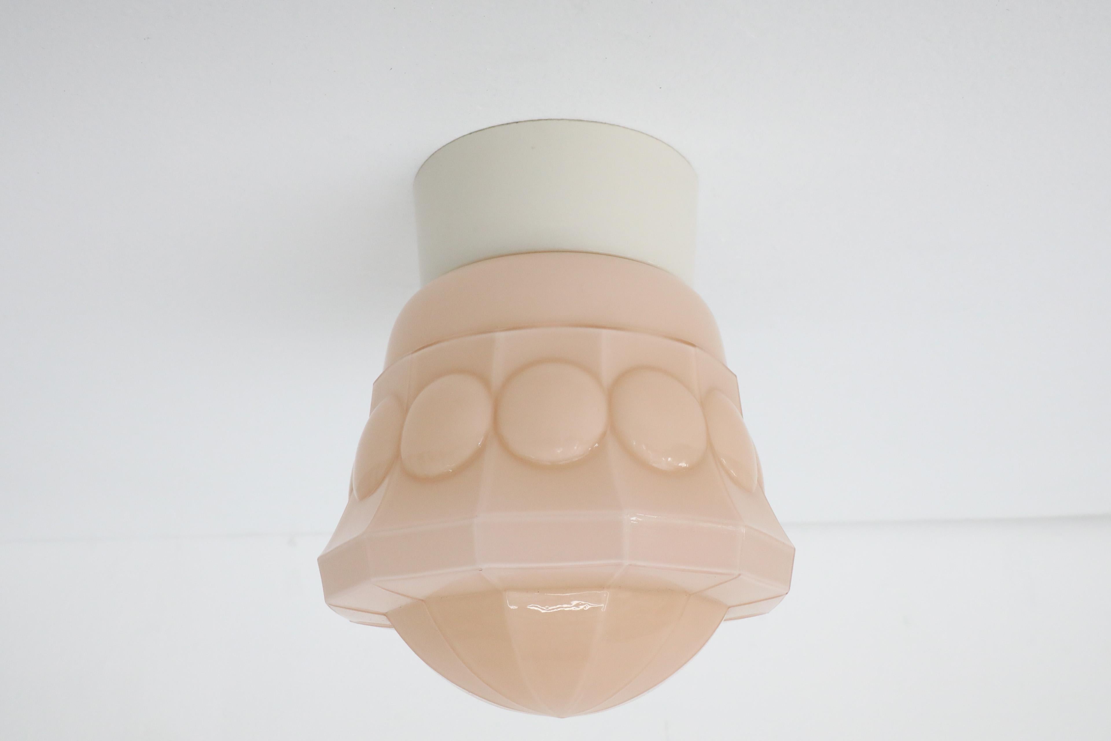 1930s Dutch Art Deco Pale Pink Mold Blown Glass Sconce By Thabur 3