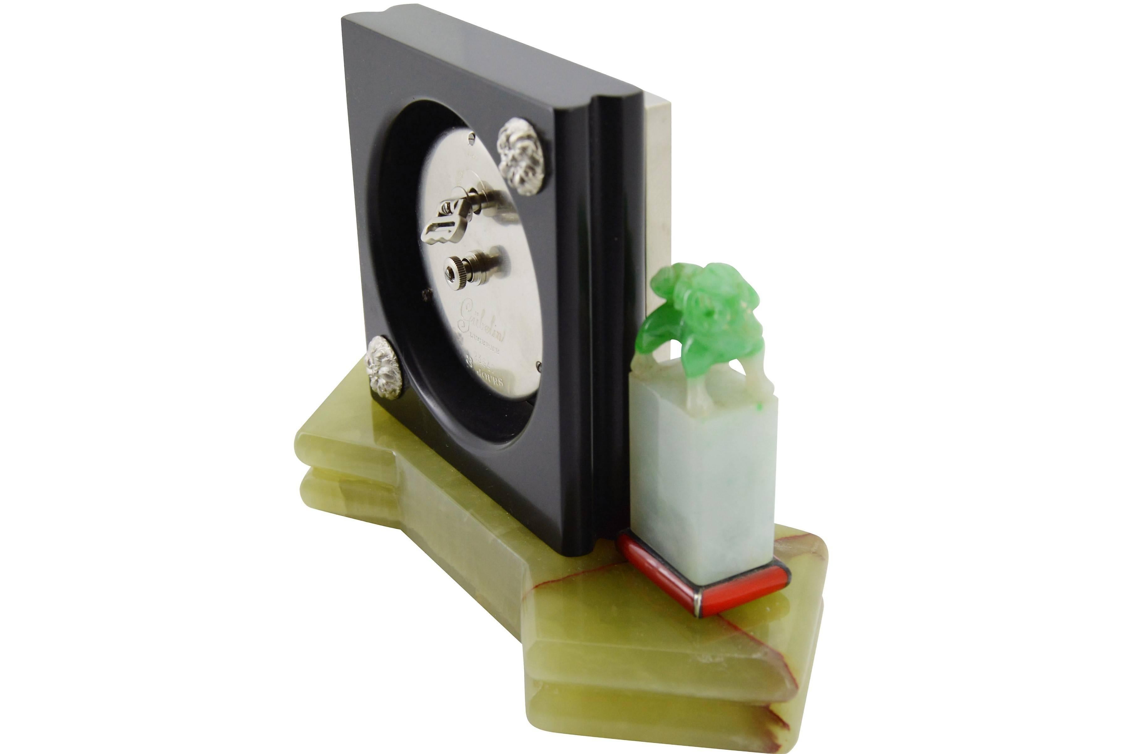 Swiss 1930s E. Gubelin Art Deco Desk Clock in the Asian Chinese Style For Sale