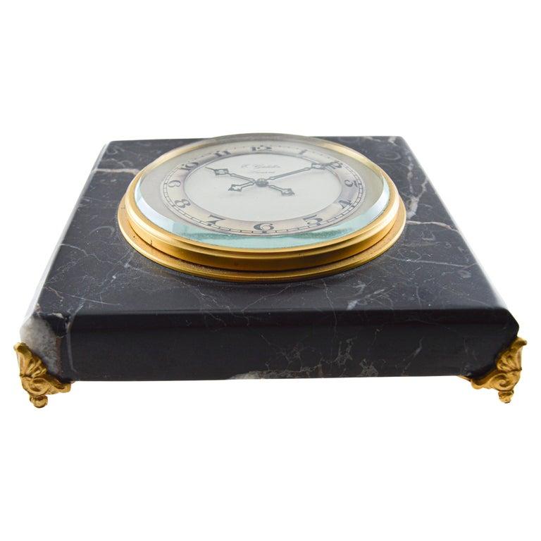 1930s E. Gubelin Watch Company Art Deco Stone Manually Wound Table Clock For Sale 9