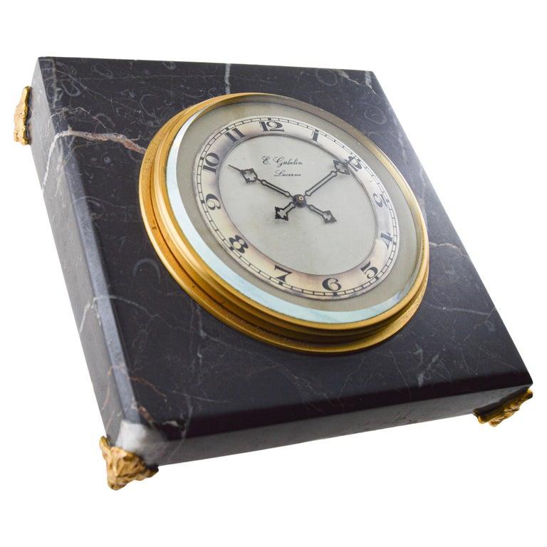 1930s E. Gubelin Watch Company Art Deco Stone Manually Wound Table Clock For Sale 10