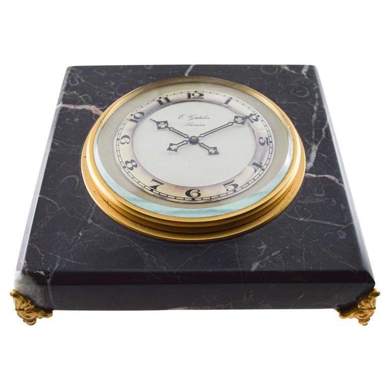 1930s E. Gubelin Watch Company Art Deco Stone Manually Wound Table Clock For Sale 12