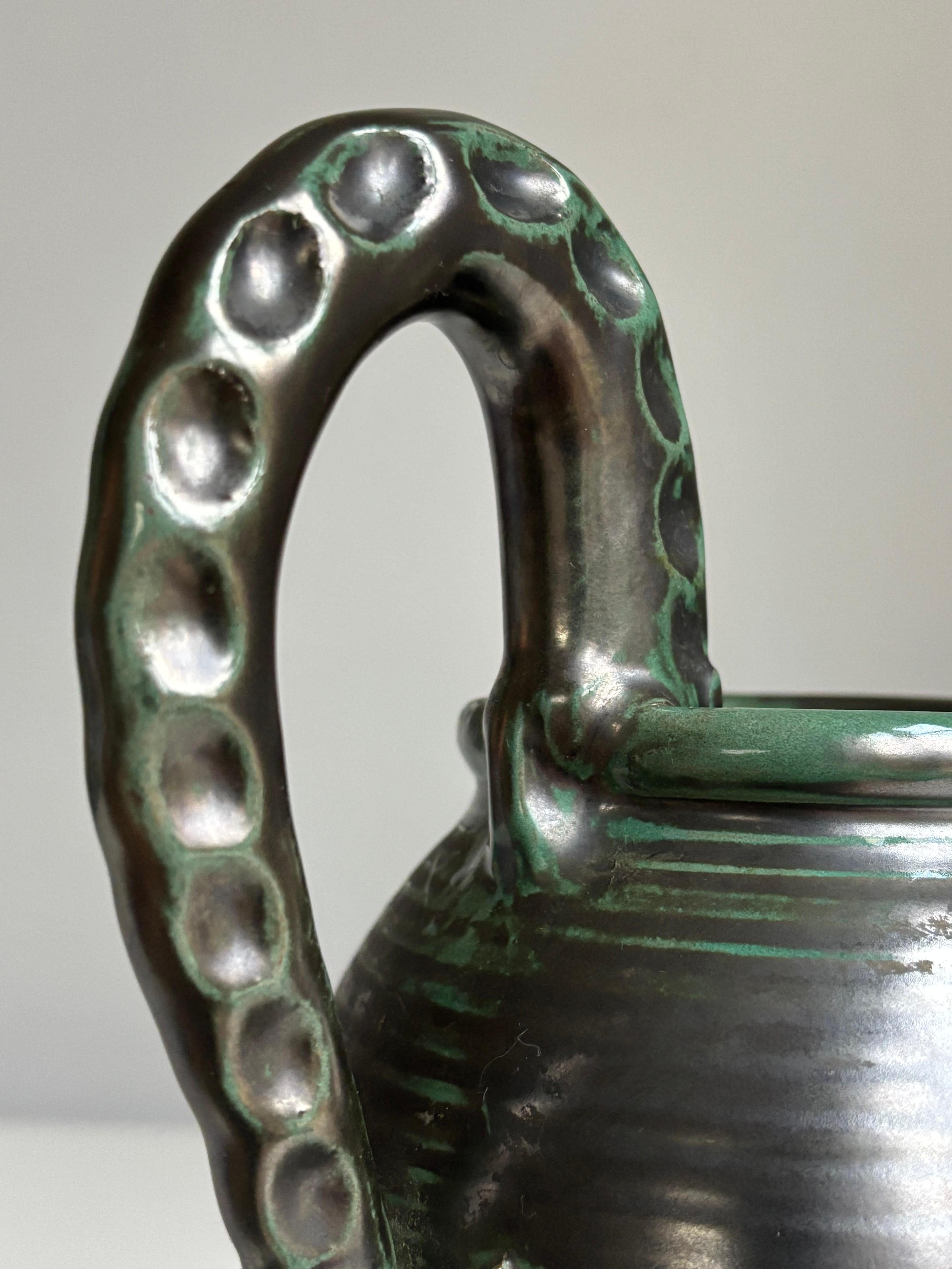 1930 E. Luterkort per Upsala Ekeby Nero, Vaso con lucertola verde, Svezia in vendita 3