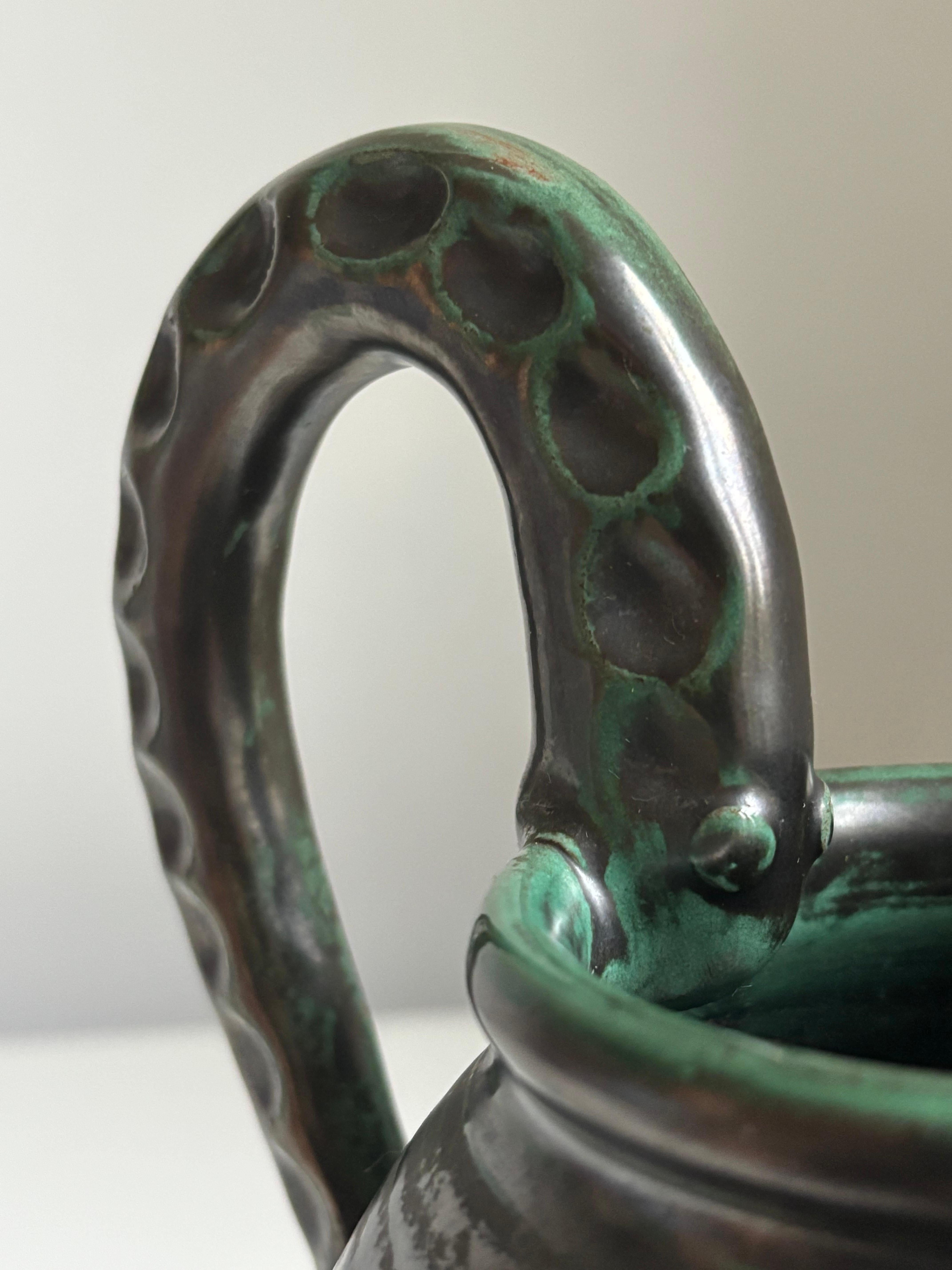 1930 E. Luterkort per Upsala Ekeby Nero, Vaso con lucertola verde, Svezia in vendita 1