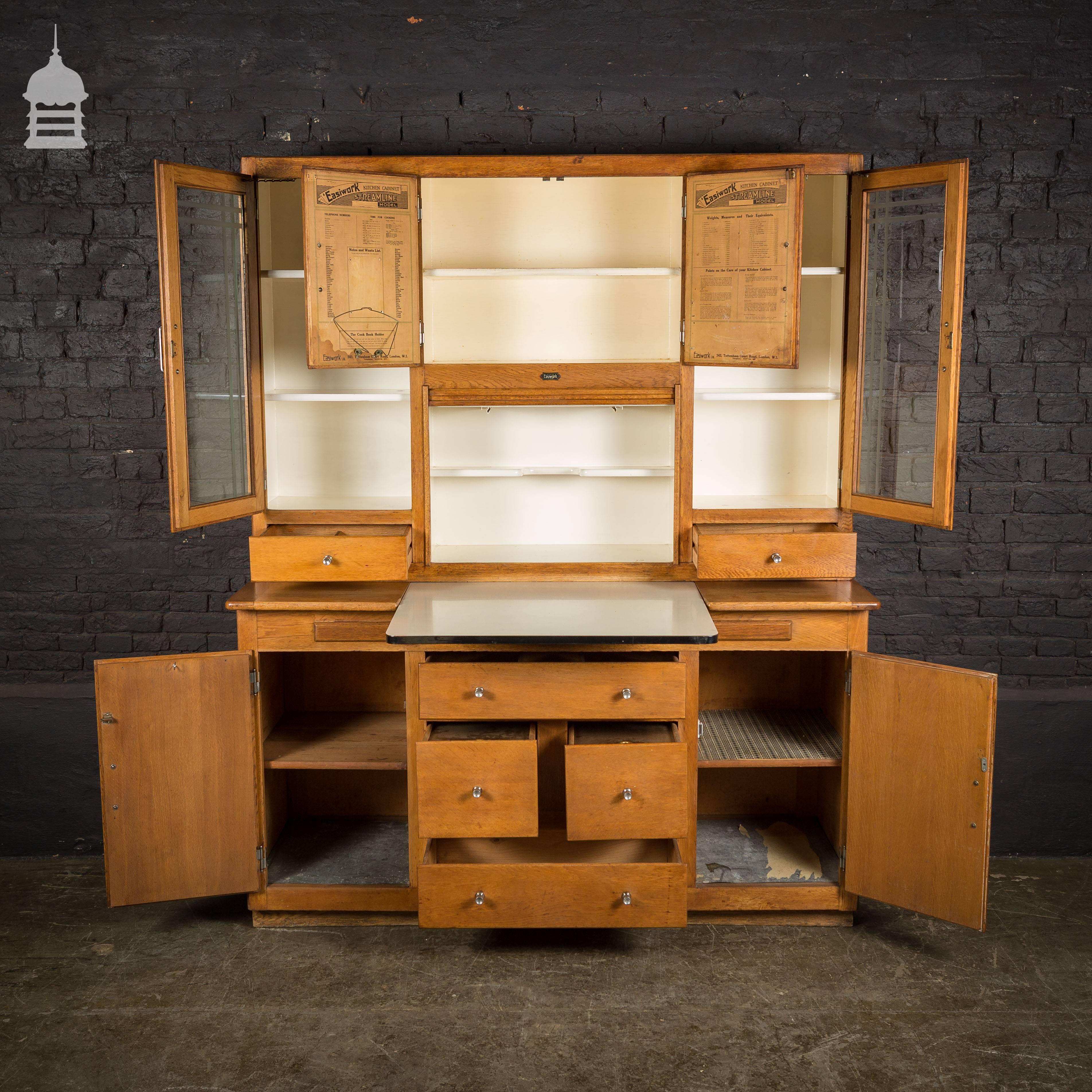 Oak 1930s Easiwork Kitchen Cabinet Streamline Model