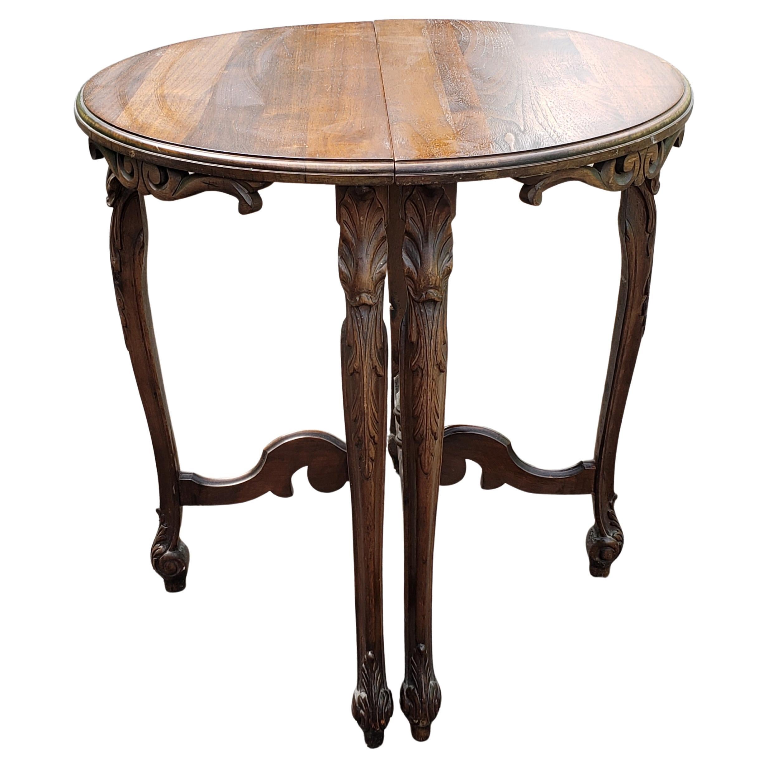 American 1930s Edwardian Carved Walnut Demi-Lune Side Tables For Sale