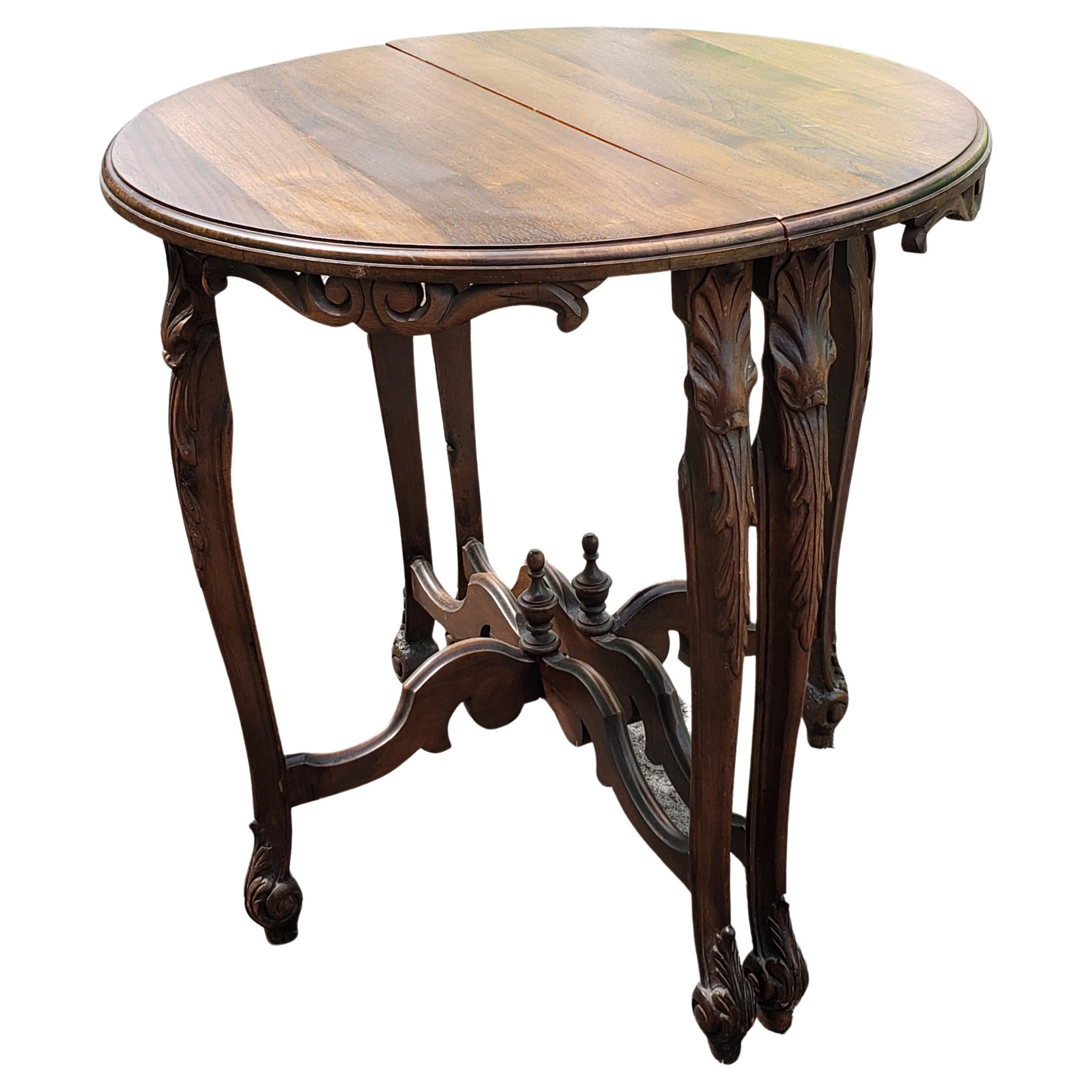 1930s Edwardian Carved Walnut Demi-Lune Side Tables In Good Condition For Sale In Germantown, MD