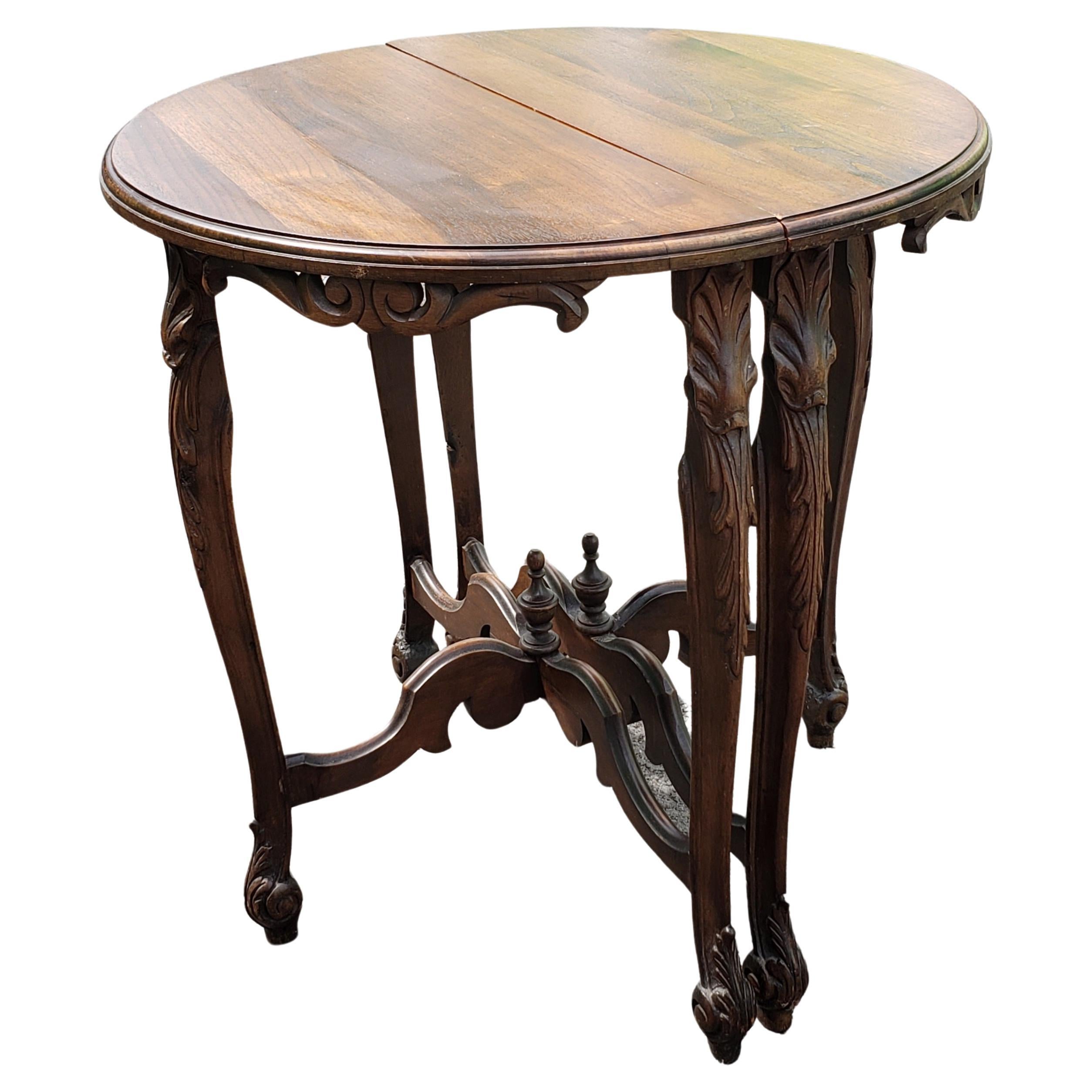 American 1930s Edwardian Carved Walnut Demi-Lune Side Tables For Sale