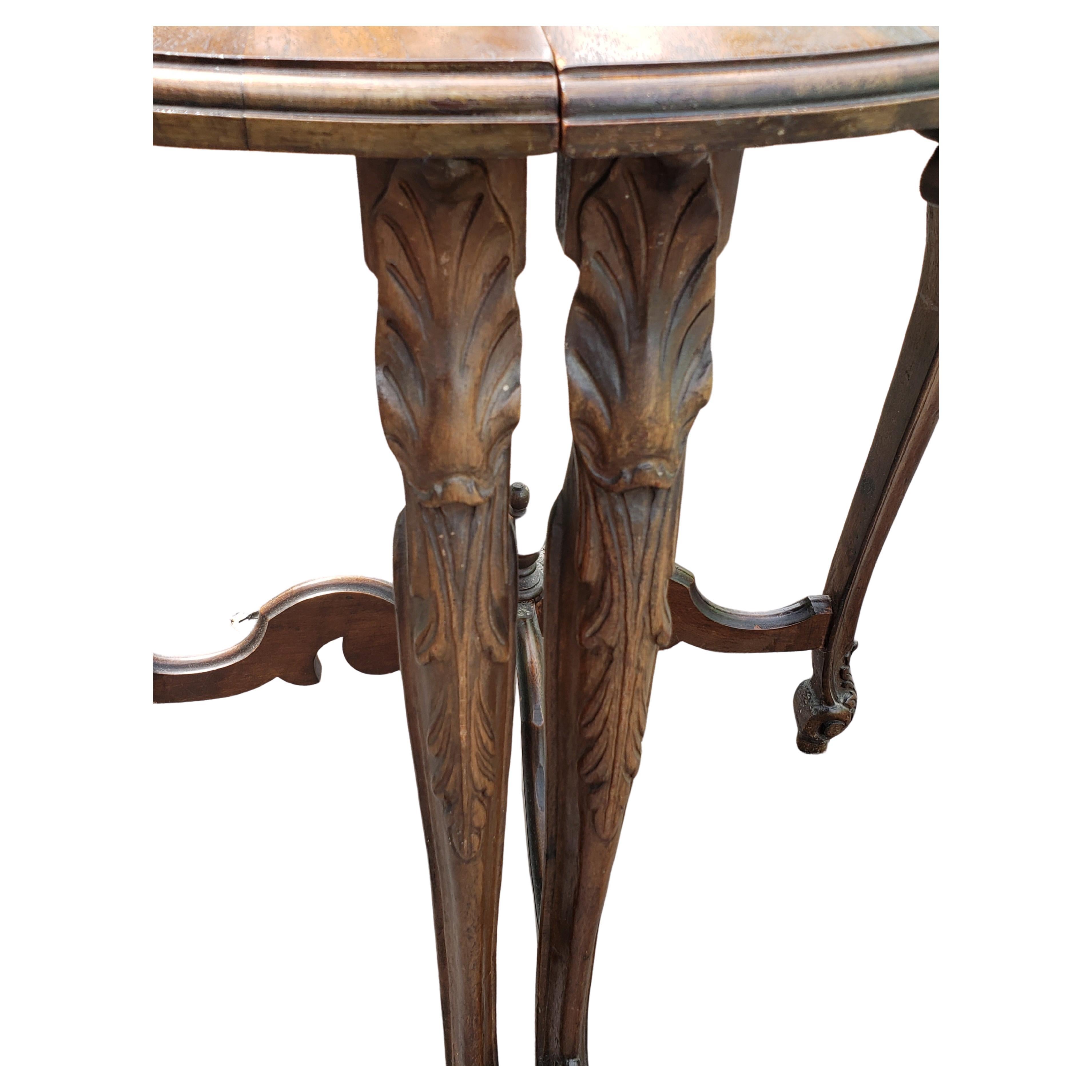 20th Century 1930s Edwardian Carved Walnut Demi-Lune Side Tables For Sale