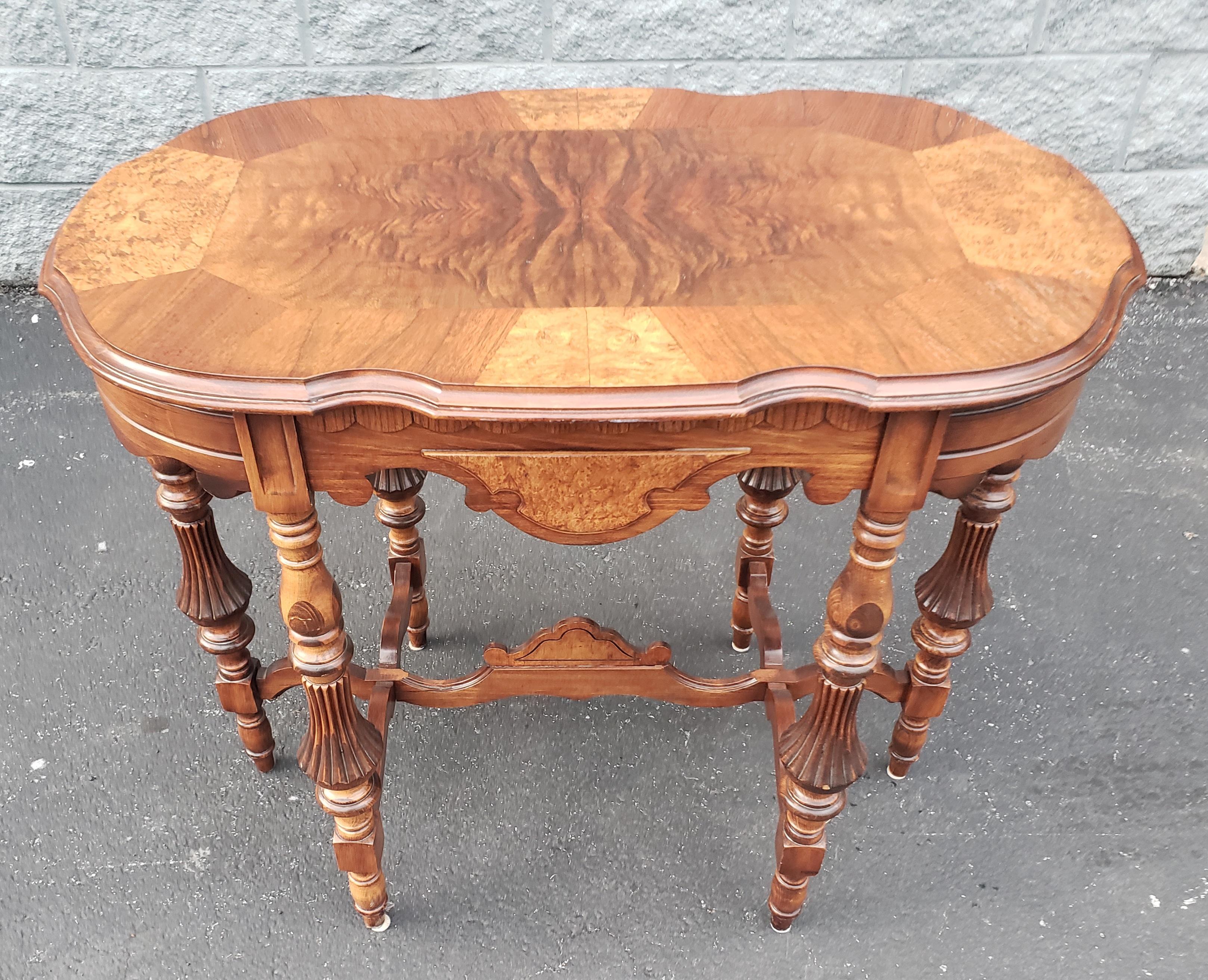 American 1930s Edwardian Refinished  Mahogany and Burl Walnut Banded Top Console Table For Sale