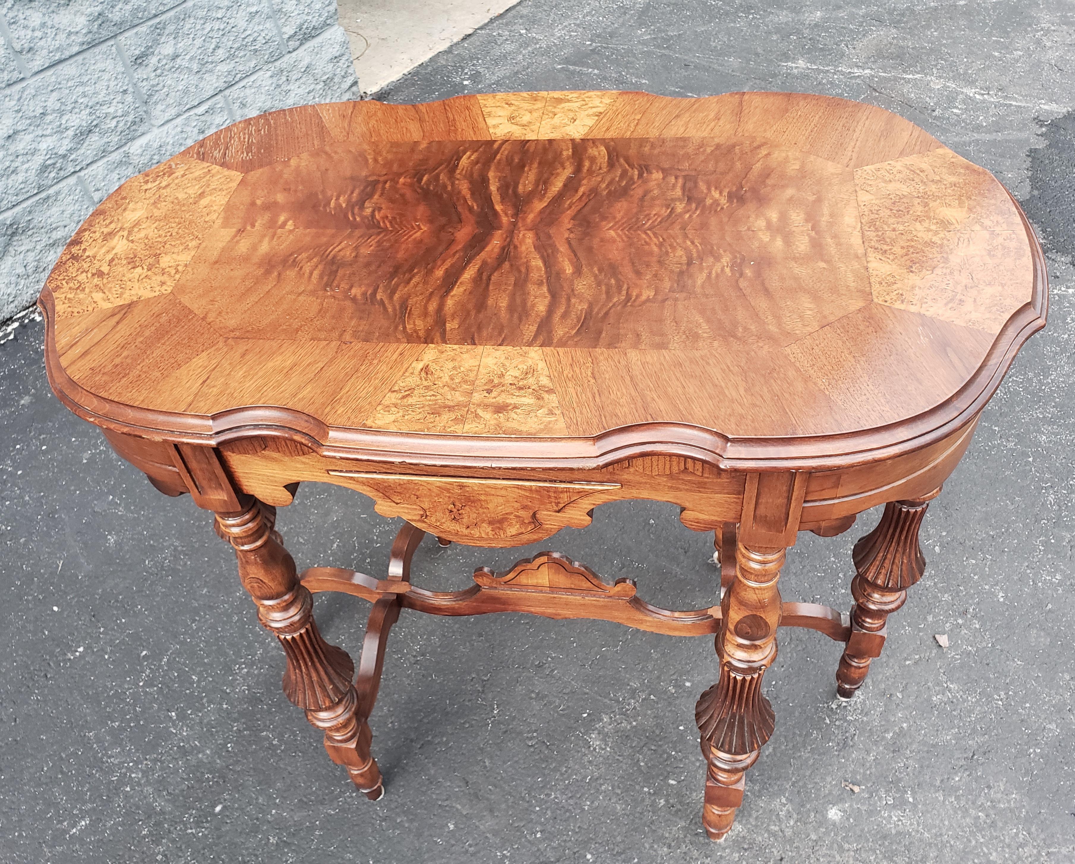20th Century 1930s Edwardian Refinished  Mahogany and Burl Walnut Banded Top Console Table For Sale