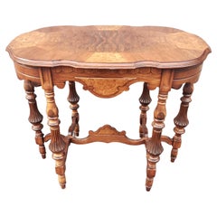 1930s Edwardian Refinished  Mahogany and Burl Walnut Banded Top Console Table