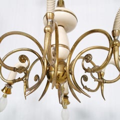 1930s Eight-Arms Italian Art Deco Pendant Lighting in Gilt & Laquered Brass