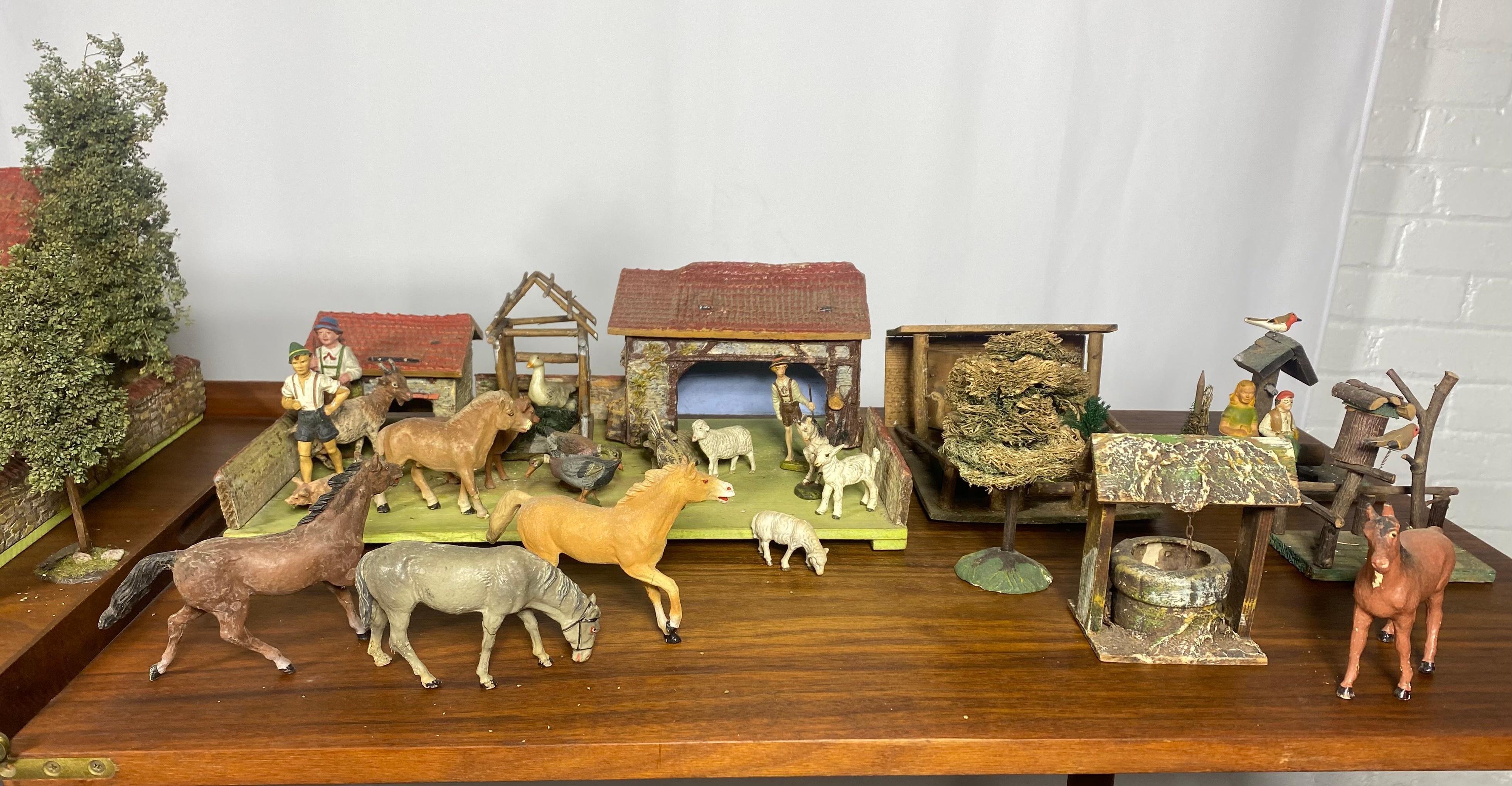 1930s Elastolin Farm / Yard. 65 pc. O&M Hausser.. Antique toy, made in Germany For Sale 1