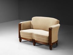 1930s Elegant Art Deco Sofa in Wood and Taupe Velvet Carved Fluted Feet