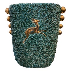 Élégant vase italien Art Déco en céramique verte et or de Gabriele Bicchioni des années 1930