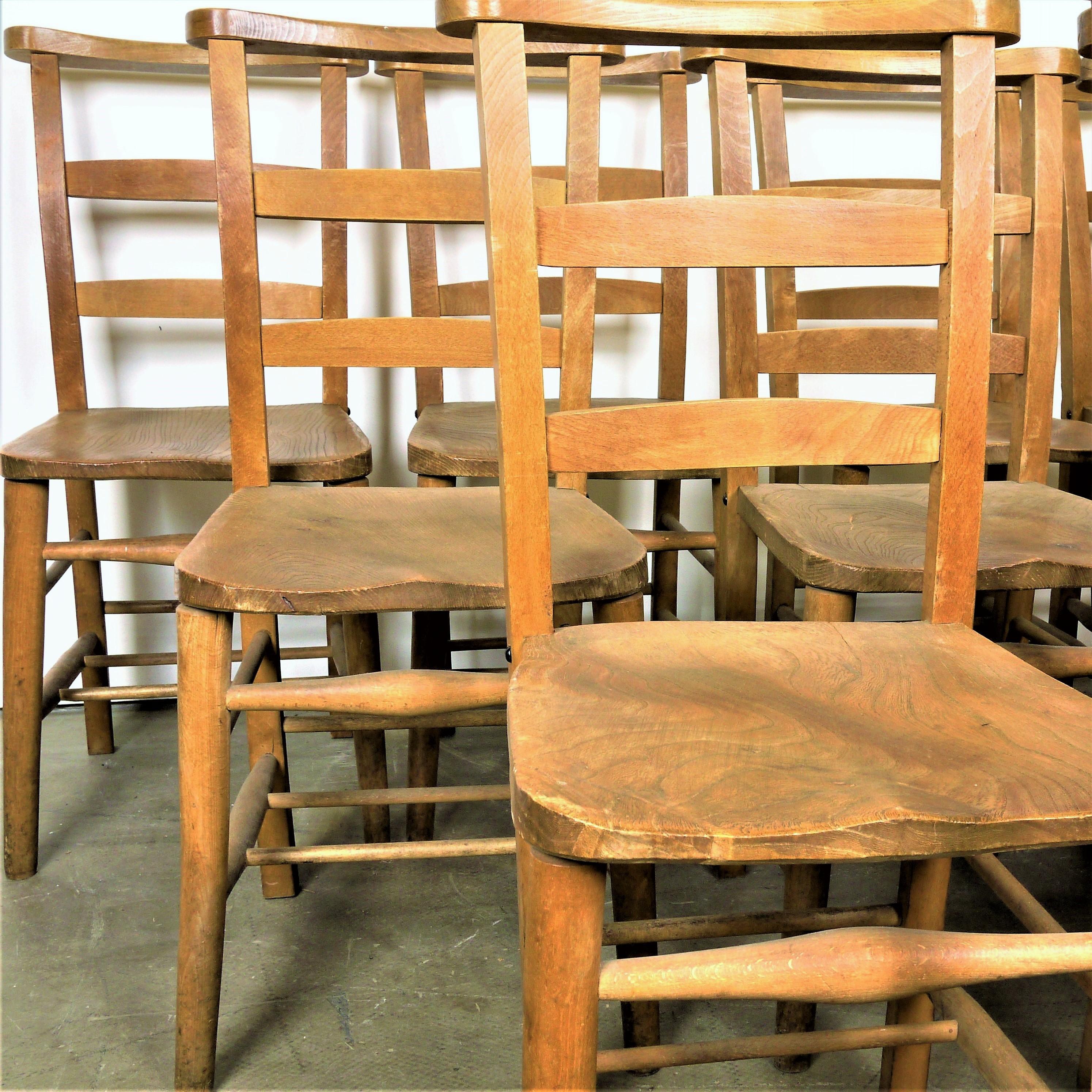 1930s elm church/chapel dining chairs - set of six - other quantities available

Set of six 1930s vintage elm church/chapel dining chairs. England has a wonderfully rich heritage for making chairs. At the height of production at the turn of the