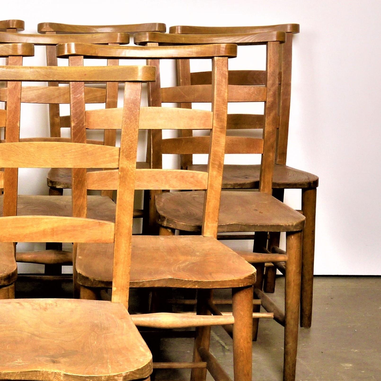 Mid-Century Modern 1930s Elm Church/Chapel Dining Chairs, Set of Six, Other Quantities Available