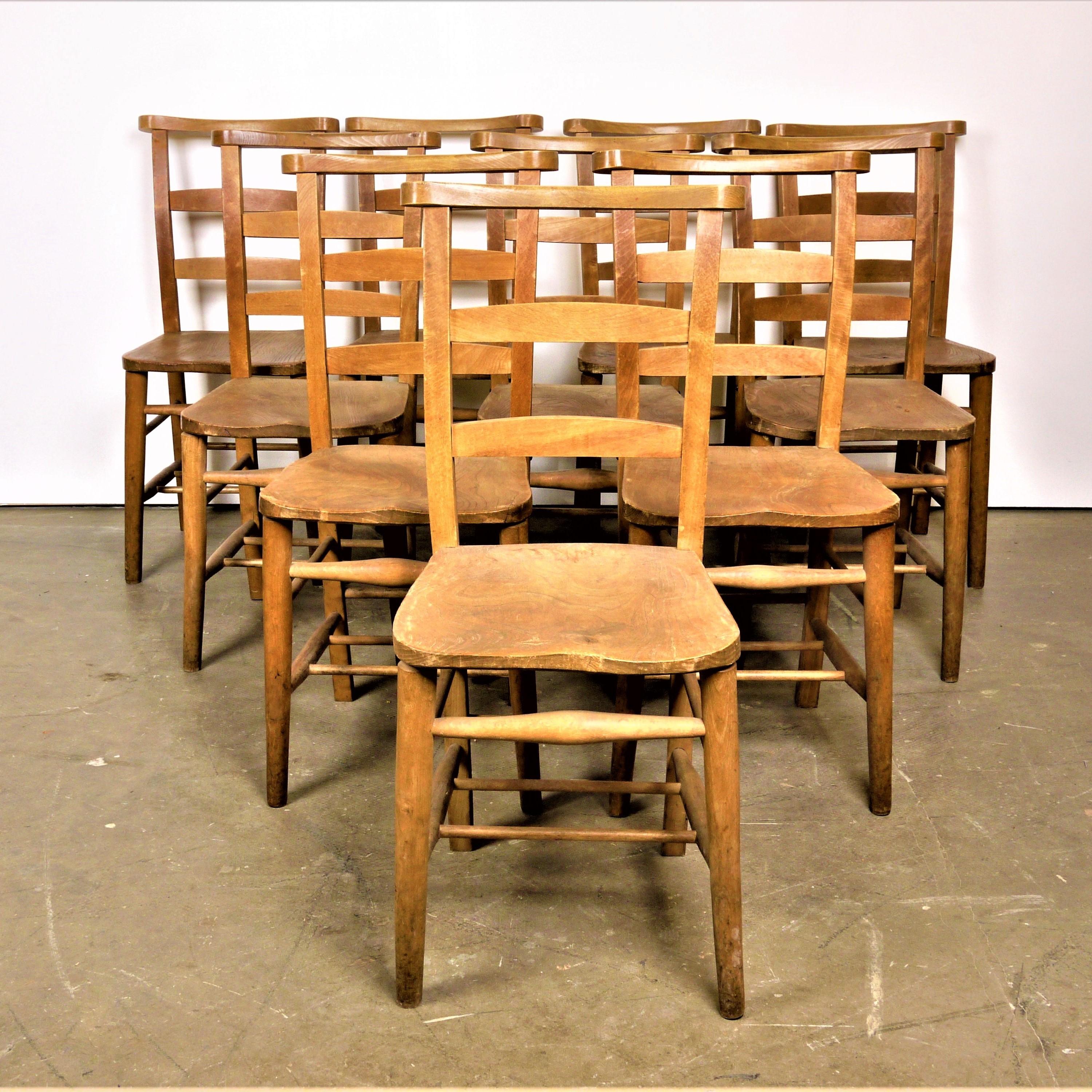 British 1930s Elm Church/Chapel Dining Chairs, Set of Six, Other Quantities Available