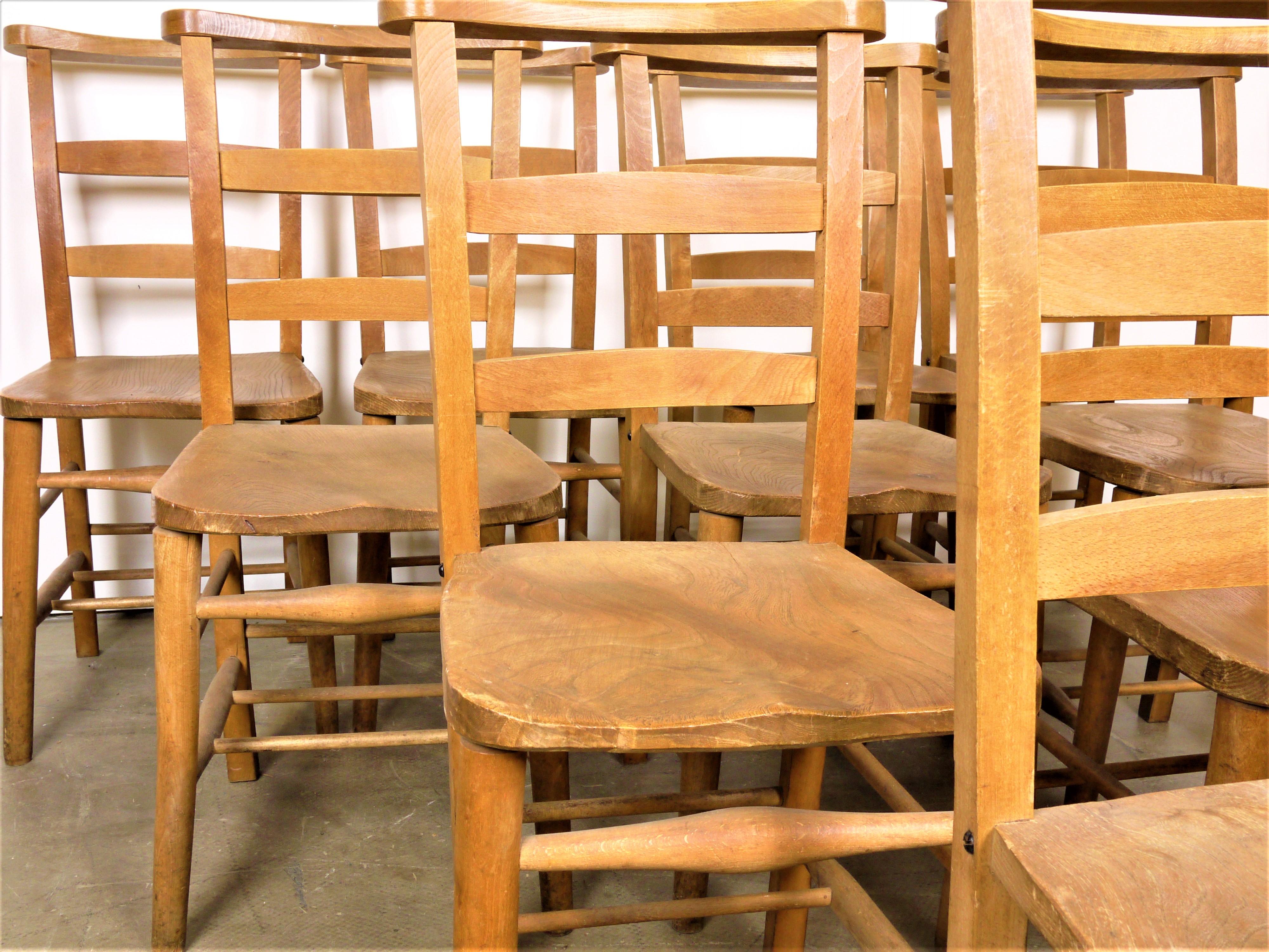 1930s Elm Church/Chapel Dining Chairs, Set of Six, Other Quantities Available In Good Condition In Hook, Hampshire