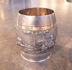 1930s Embossed Silver Vase with Hunting Scenes and Figurative Motifs