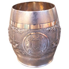 1930s Embossed Silver Vase with Hunting Scenes and Figurative Motifs