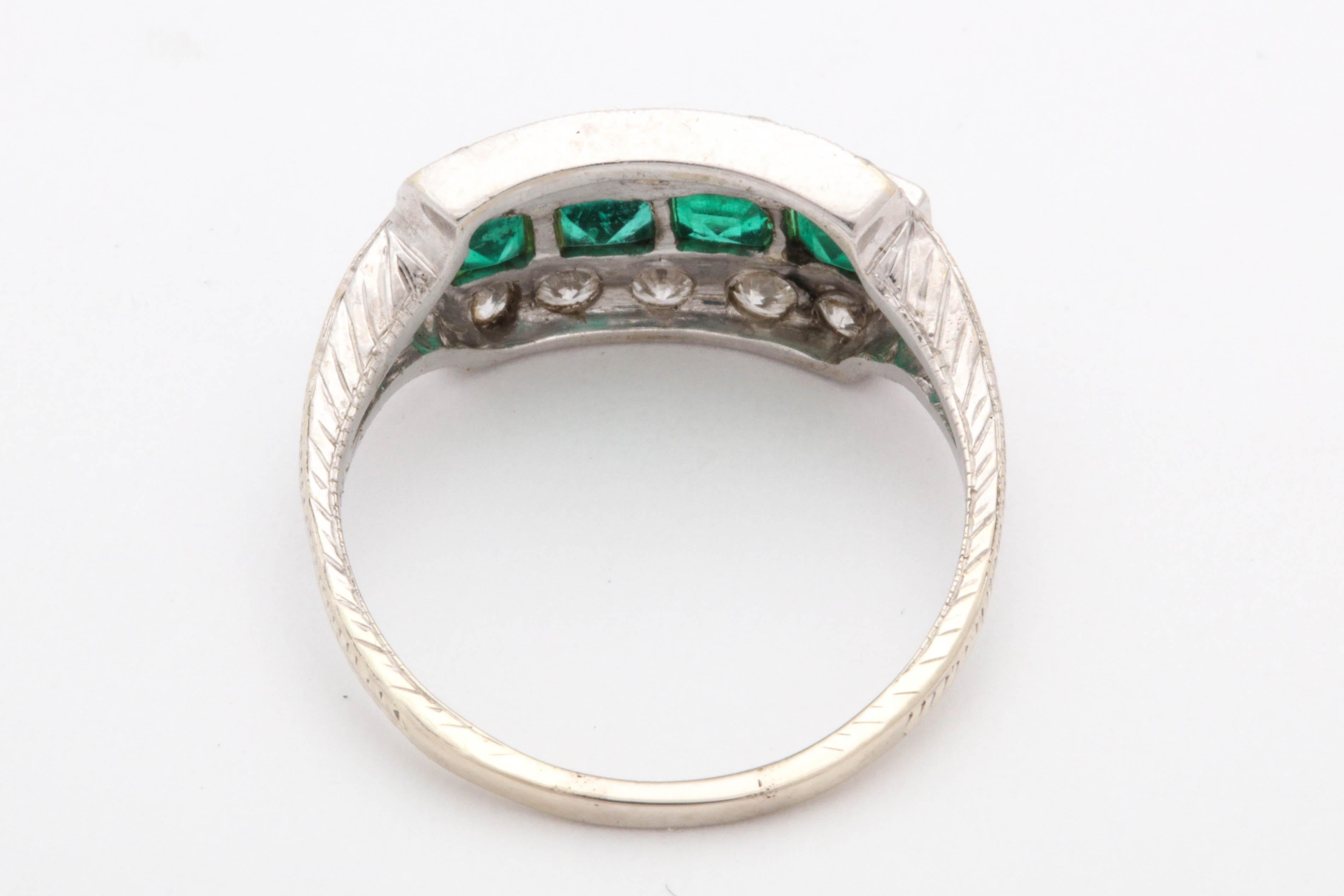 1930s Emerald Cut Emeralds with Diamonds Band Style White Gold Ring 2